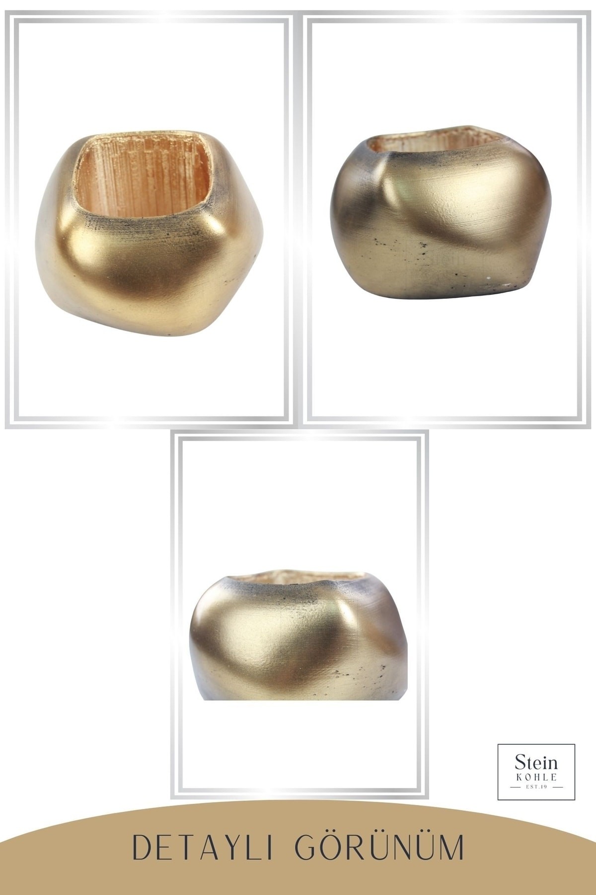 Çiçek Saksısı Dekoratif Kaktüs Saksı 1 Adet Altın Renk Eskitme Uygulamalı Spiral Oval Model