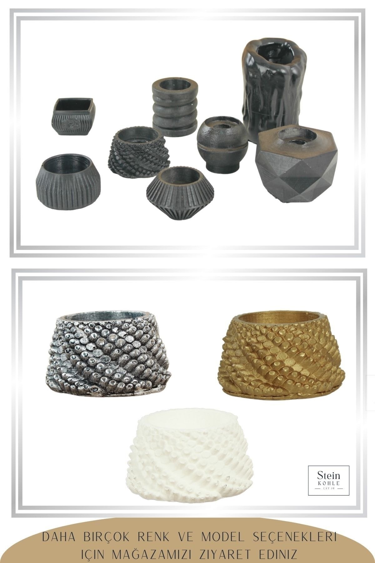Şamdan Dekoratif Mumluk Siyah Şamdan Tealight ve Uzun Mum Uyumlu Ejderha Yumurtası Model