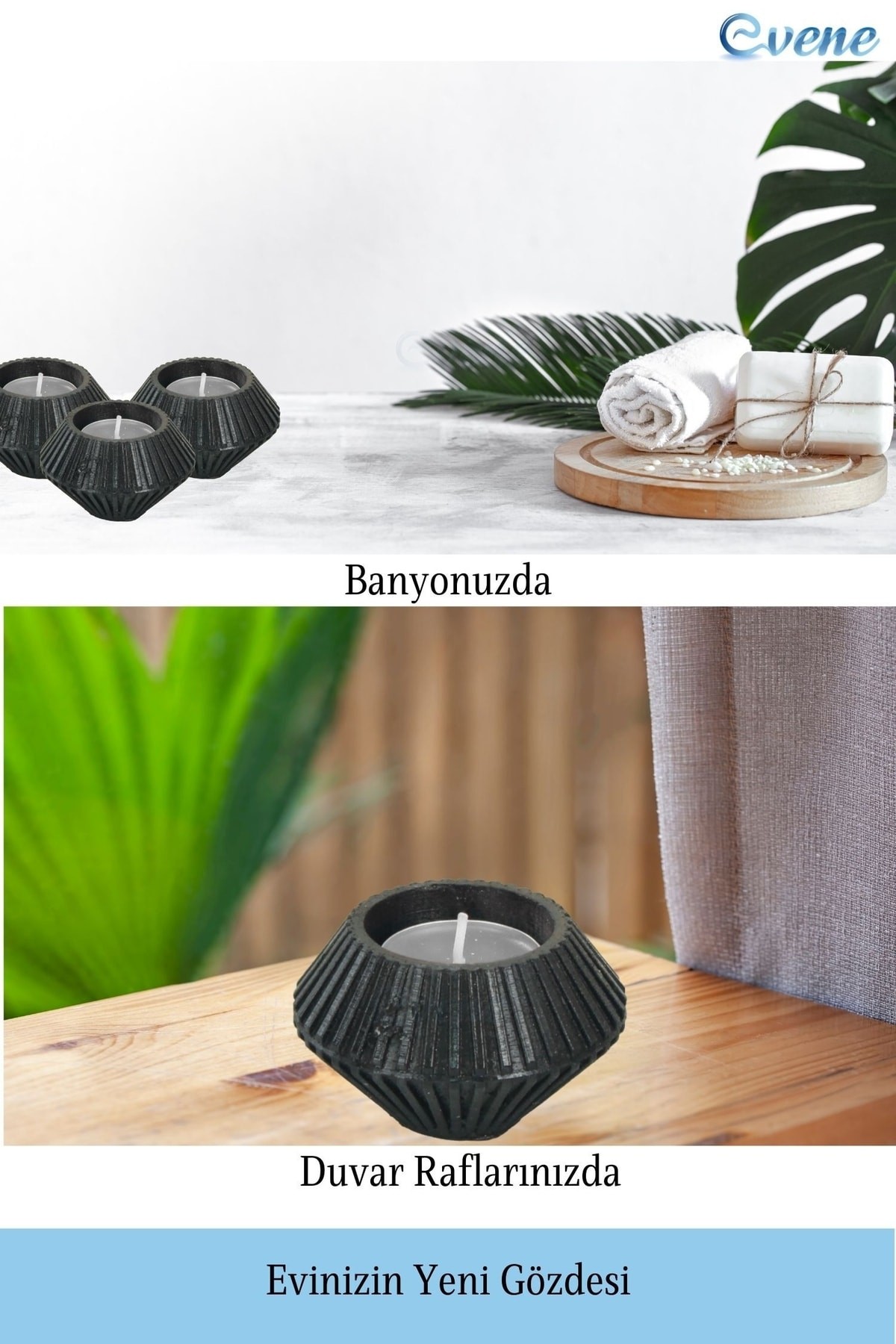 Siyah Mumluk Şamdan Tealight Mum Uyumlu Elmas Çizgili Model
