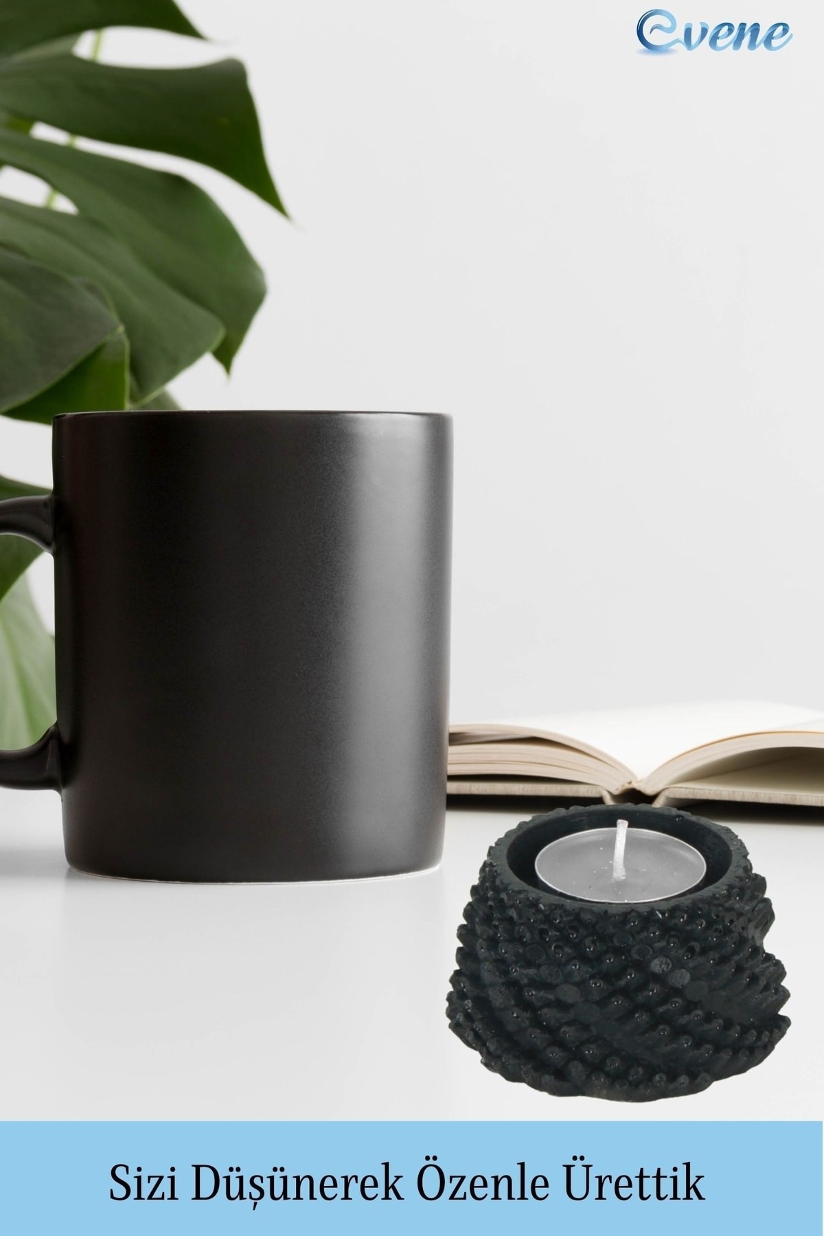 Siyah Mumluk Şamdan Tealight ve İnce Mum Uyumlu Ejderha Yumurtası Model