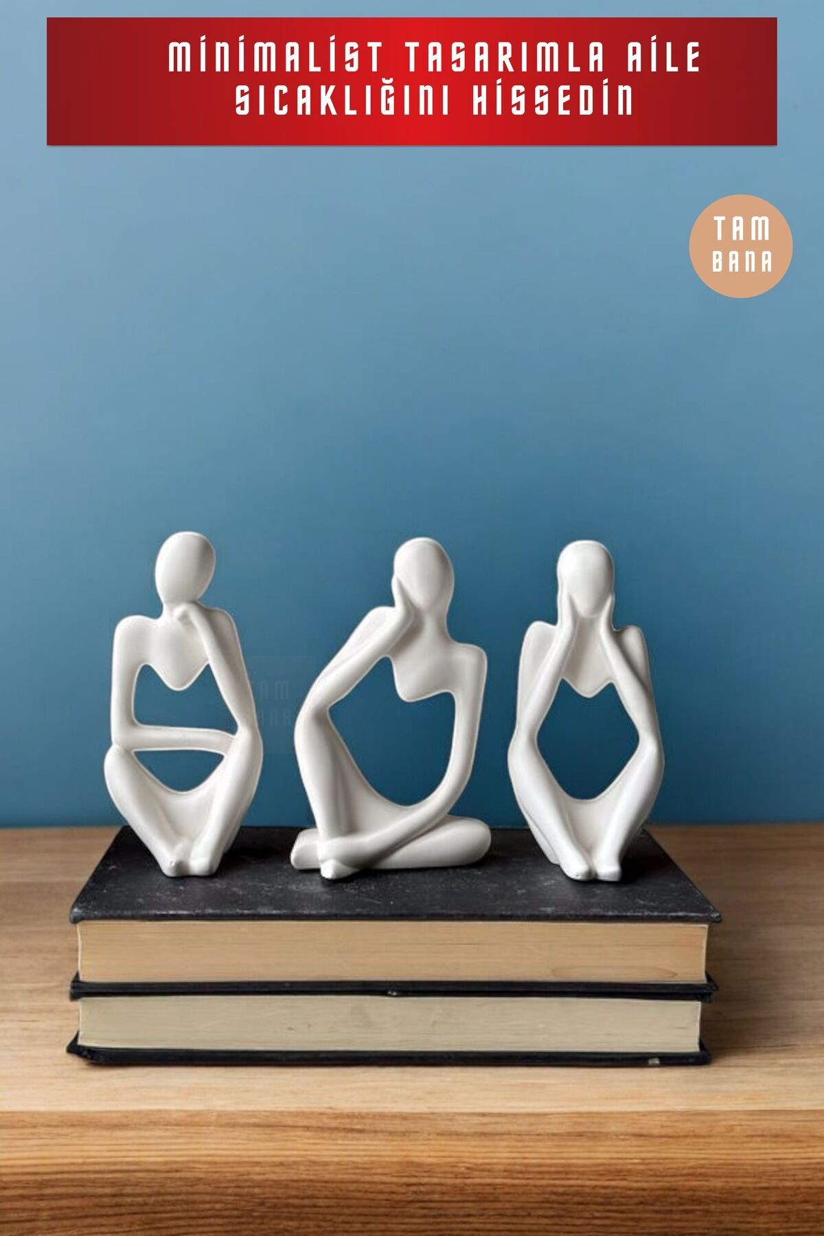 3’lü Beyaz Heykel Biblo Seti Dekoratif Süs Eşyası Dekoratif Masa Süsü Model 5