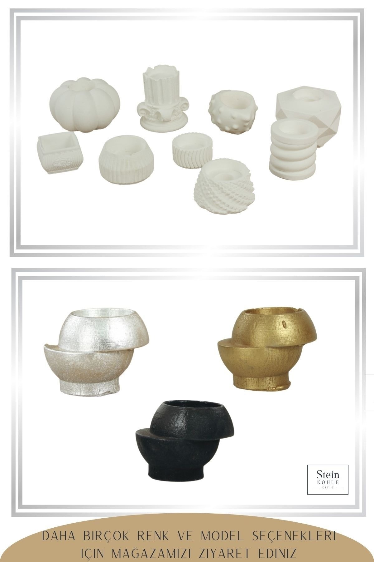 Şamdan Dekoratif Mumluk Beyaz Şamdan Tealight ve Uzun Mum Uyumlu Kesik Model