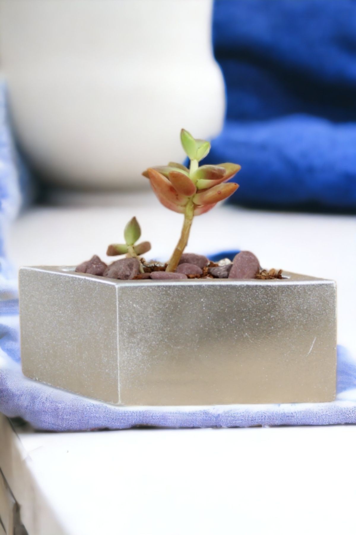 El Yapımı Saksı Gümüş Dekoratif Saksı Küçük Boy Model 19