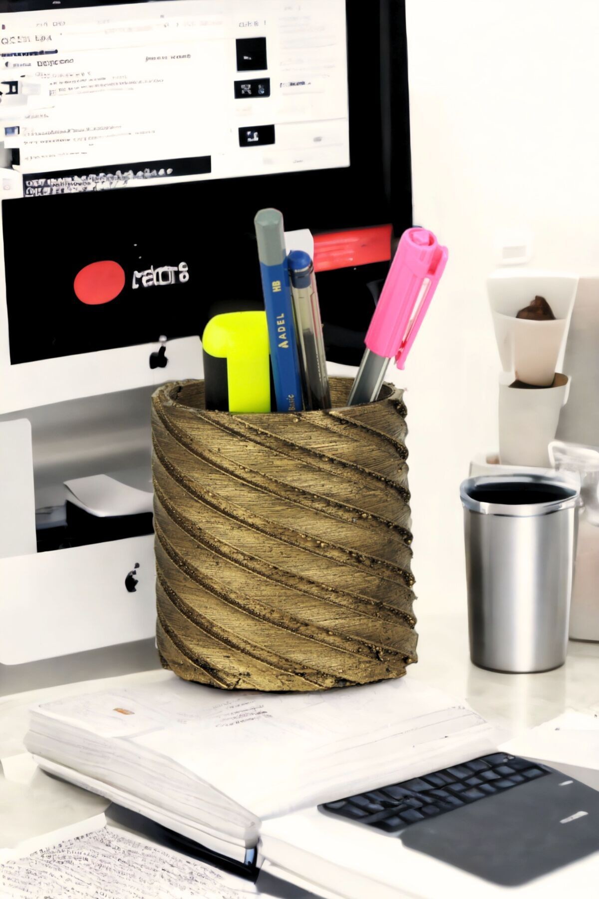 Kalemlik Altın Eskitme Renk Masa Kalemliği Organizer Kalemlik Model 6