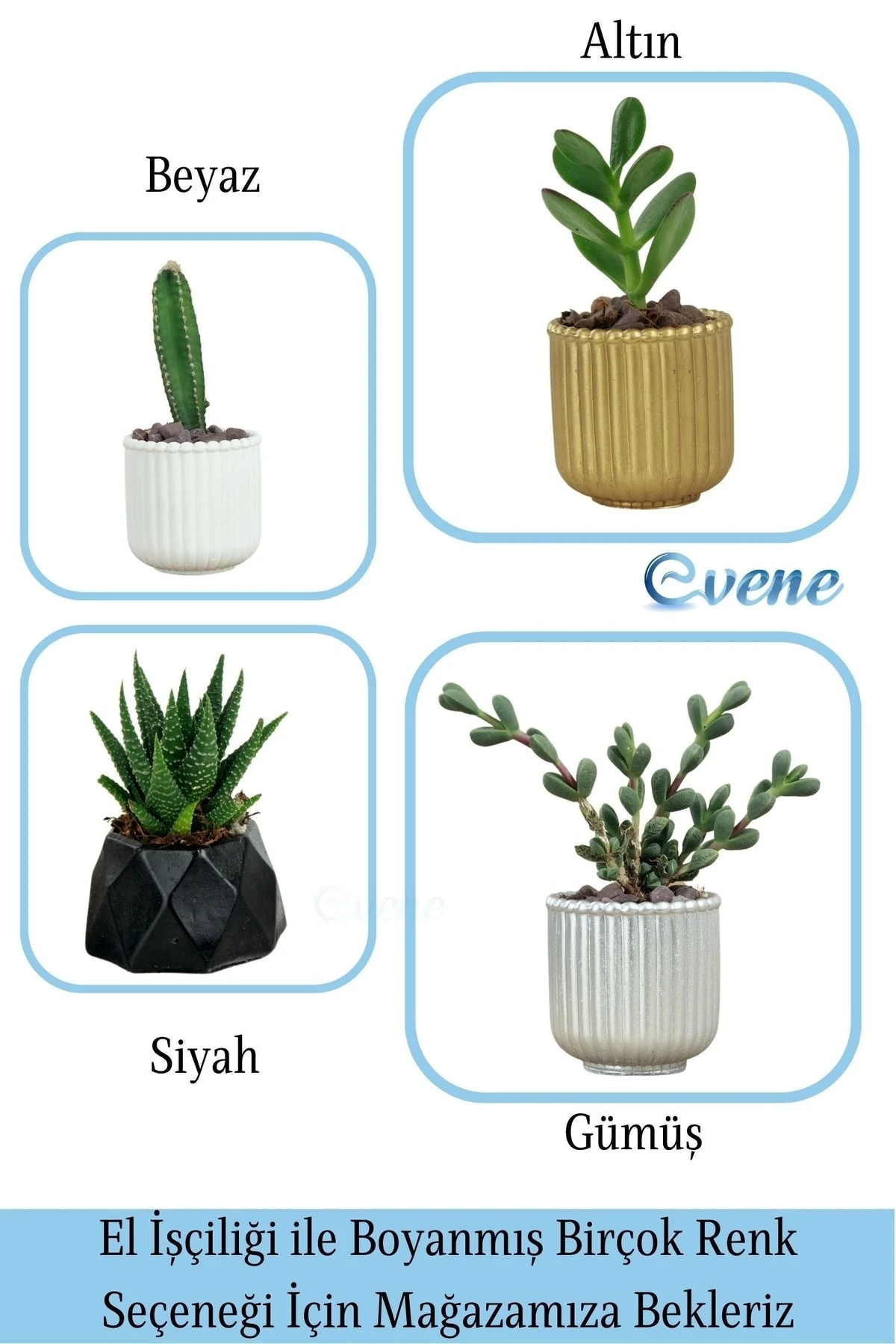 Mini Çiçek Saksı Küçük Sukulent Gümüş Kaktüs Saksısı 3'lü Set Vintage Düz Çizgili Model