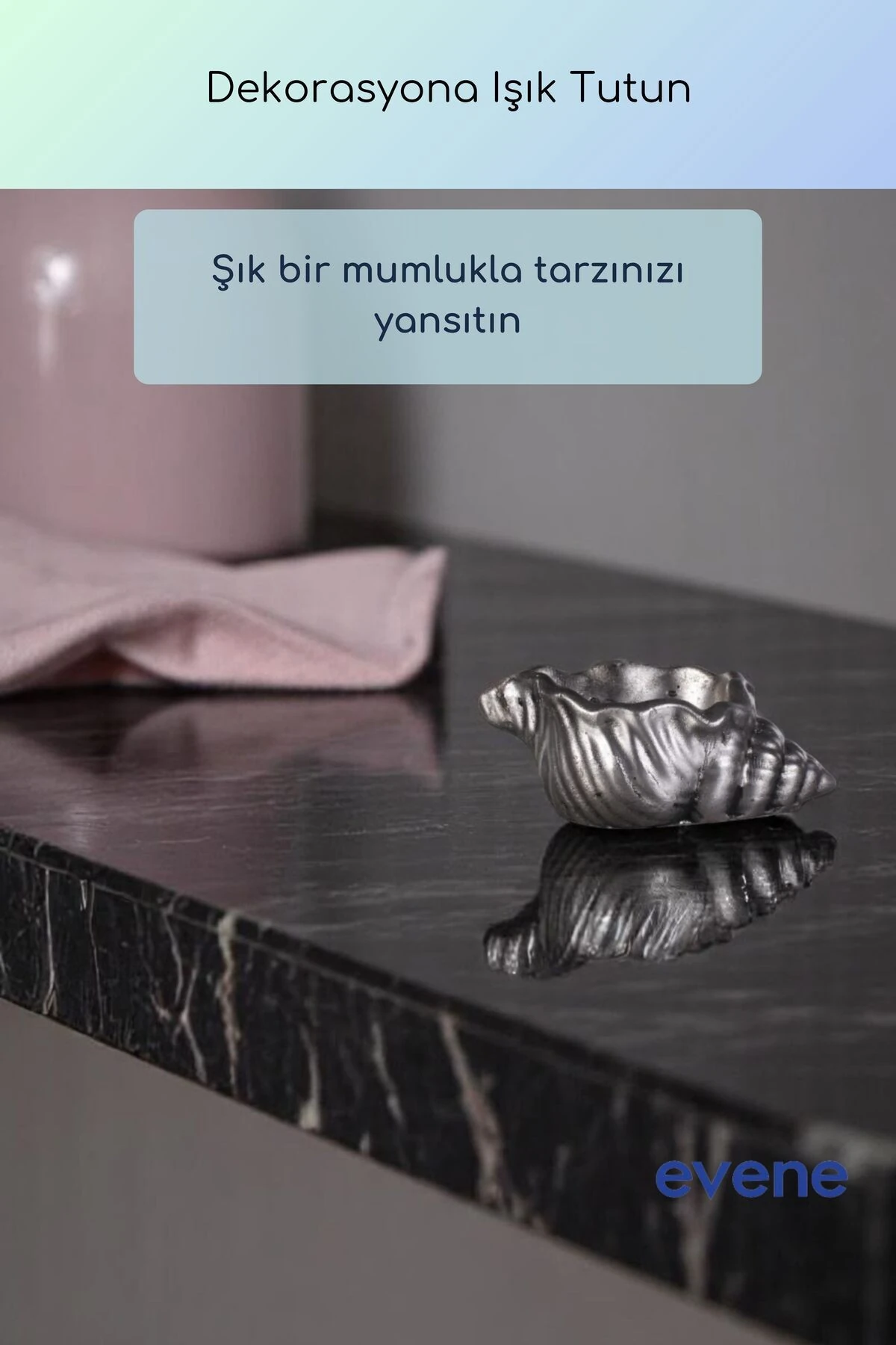 Mumluk Şamdan Ince Mum Uyumlu Gümüş Eskitme Renk Model 55