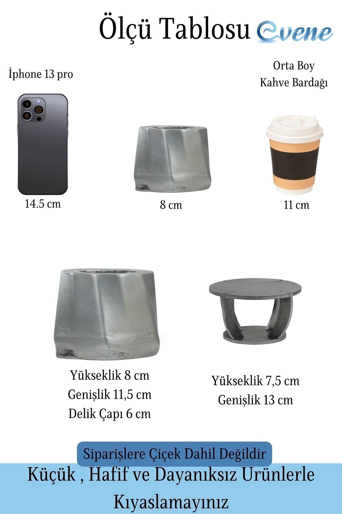 Ahşap Ayaklı Beton Saksı Dekoratif 1 Adet Gümüş Varak Boyalı Eskitmeli Kalın Çizgi Model
