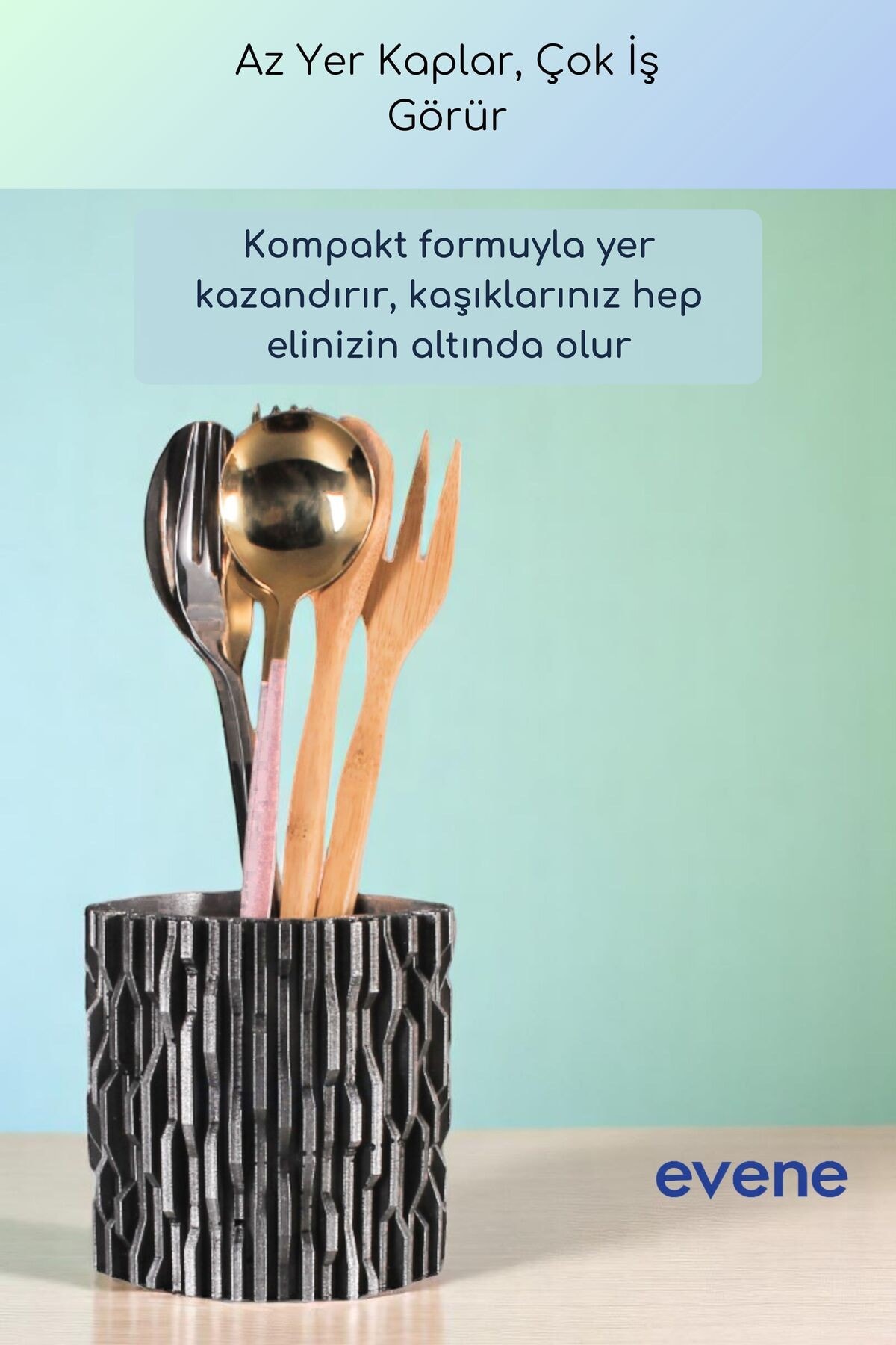 Tezgah Üstü Kaşıklık Dekoratif Dik Kaşıklık Silindir Kaşıklık Gümüş Eskitme Renk Model 78