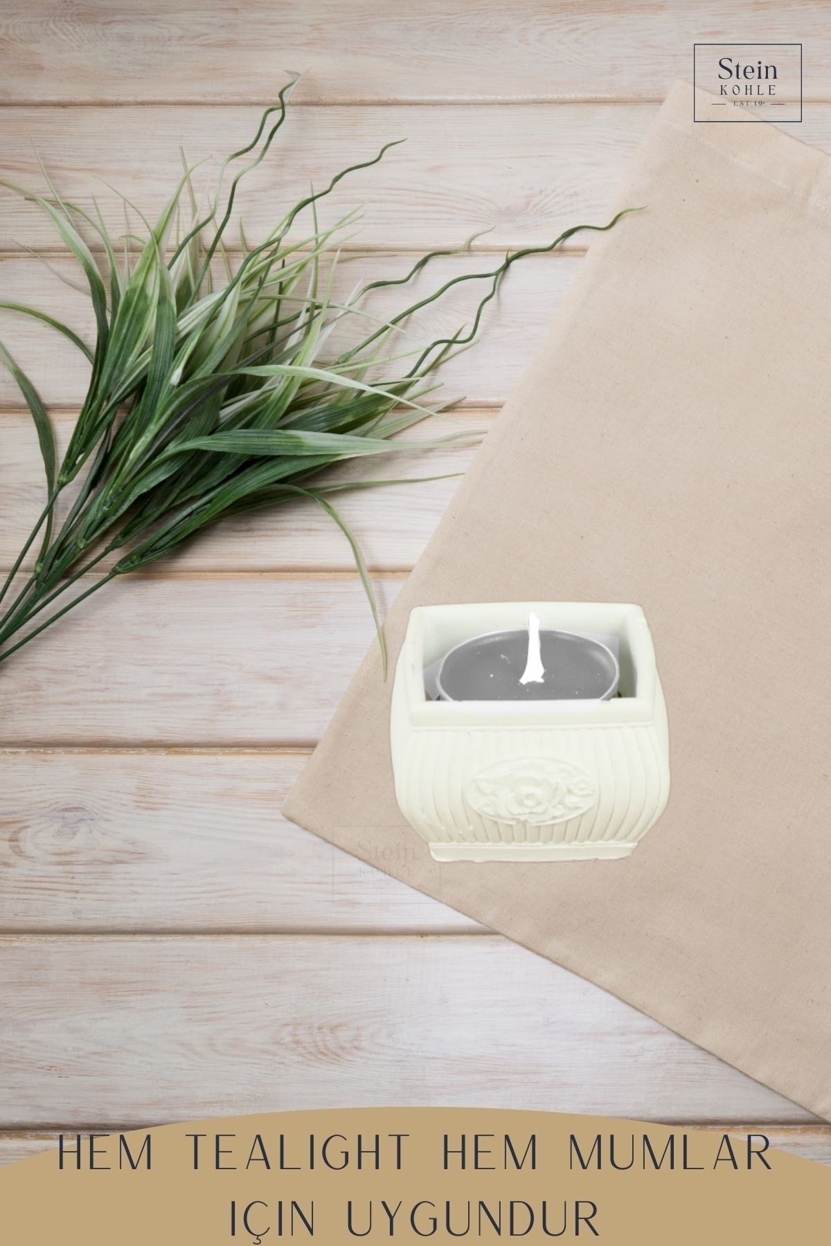 Şamdan Dekoratif Mumluk Beyaz Şamdan Tealight Mum Uyumlu Mini Çizgili Çiçekli Model