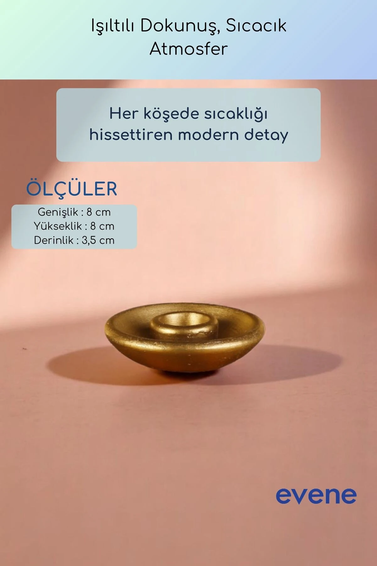 Mumluk Şamdan Ince Mum Uyumlu Altın Renk Model 57