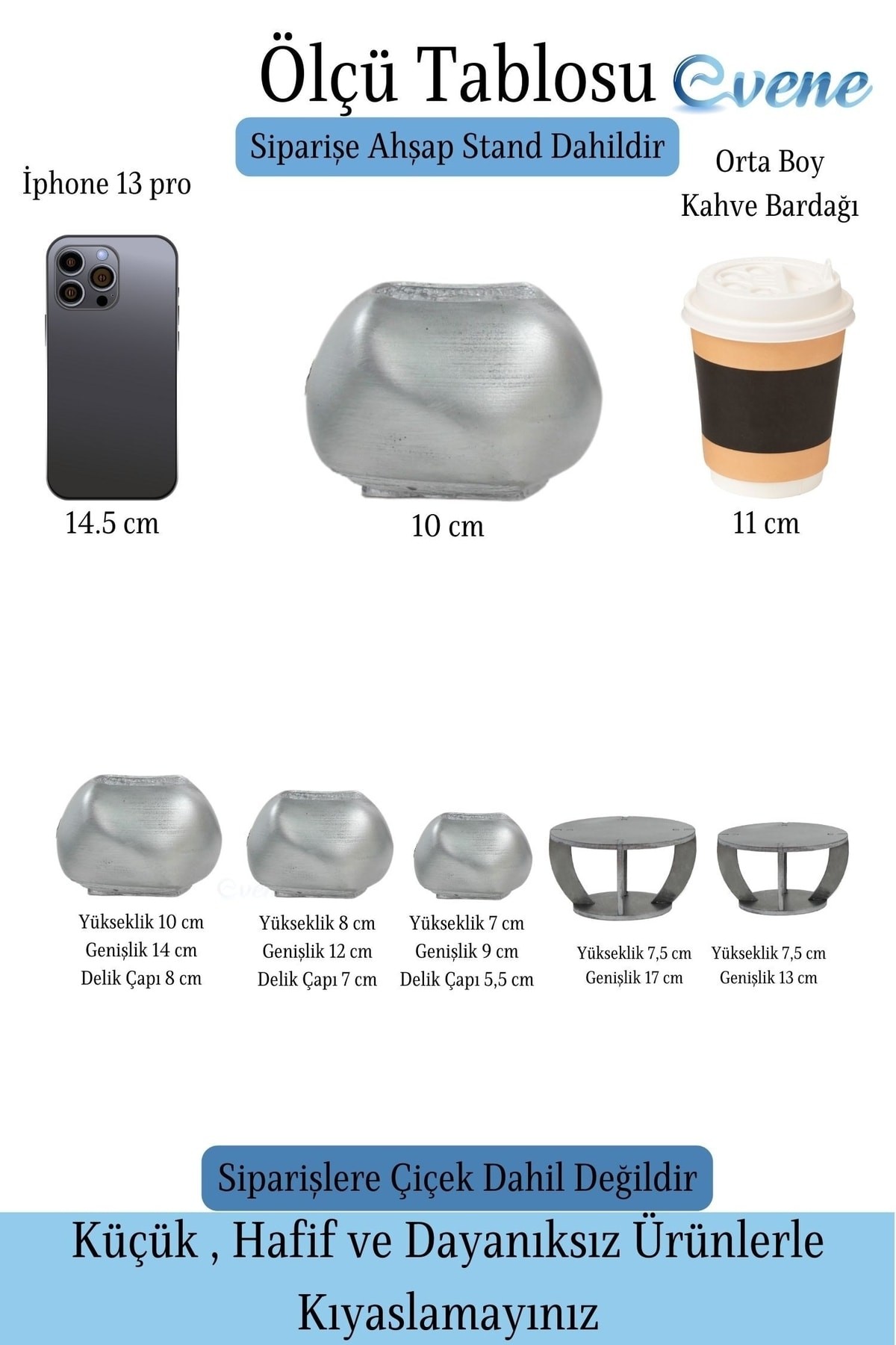 Ahşap Ayaklı Beton Saksı Büyük Boy Set 3 Adet Gümüş Varak Boyalı Eskitmeli Spiral Oval Model