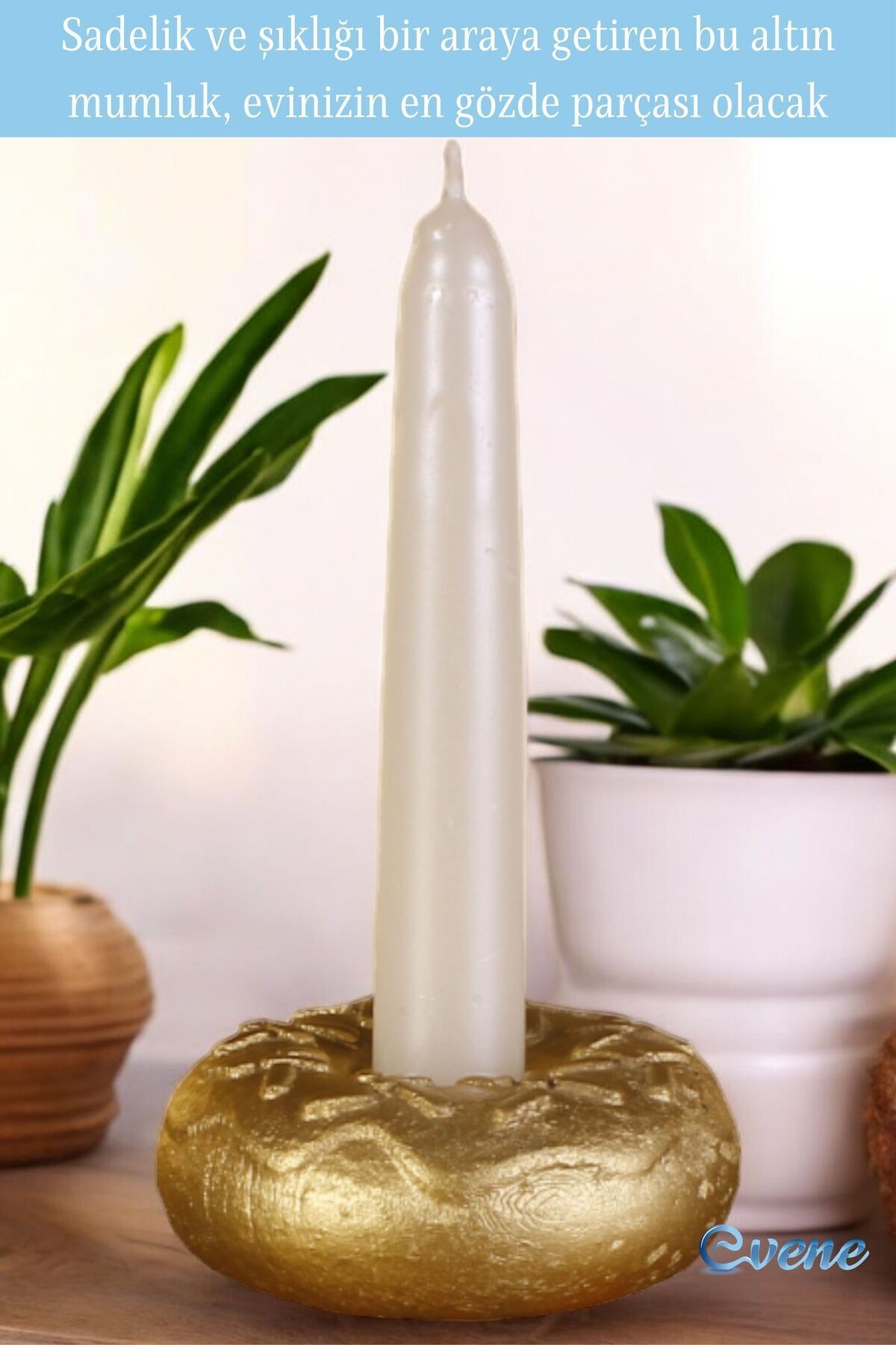 Mumluk Şamdan Ince Mum Uyumlu Altın Renk Model 33