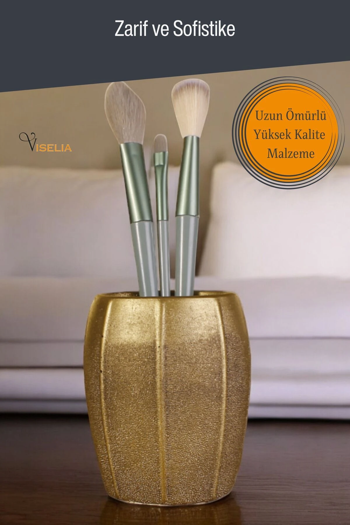 Makyaj Duzenleyici Makyaj Organizeri Makyaj Fırçalığı Makyaj Fırçası Altın Eskitme Renk Model 13