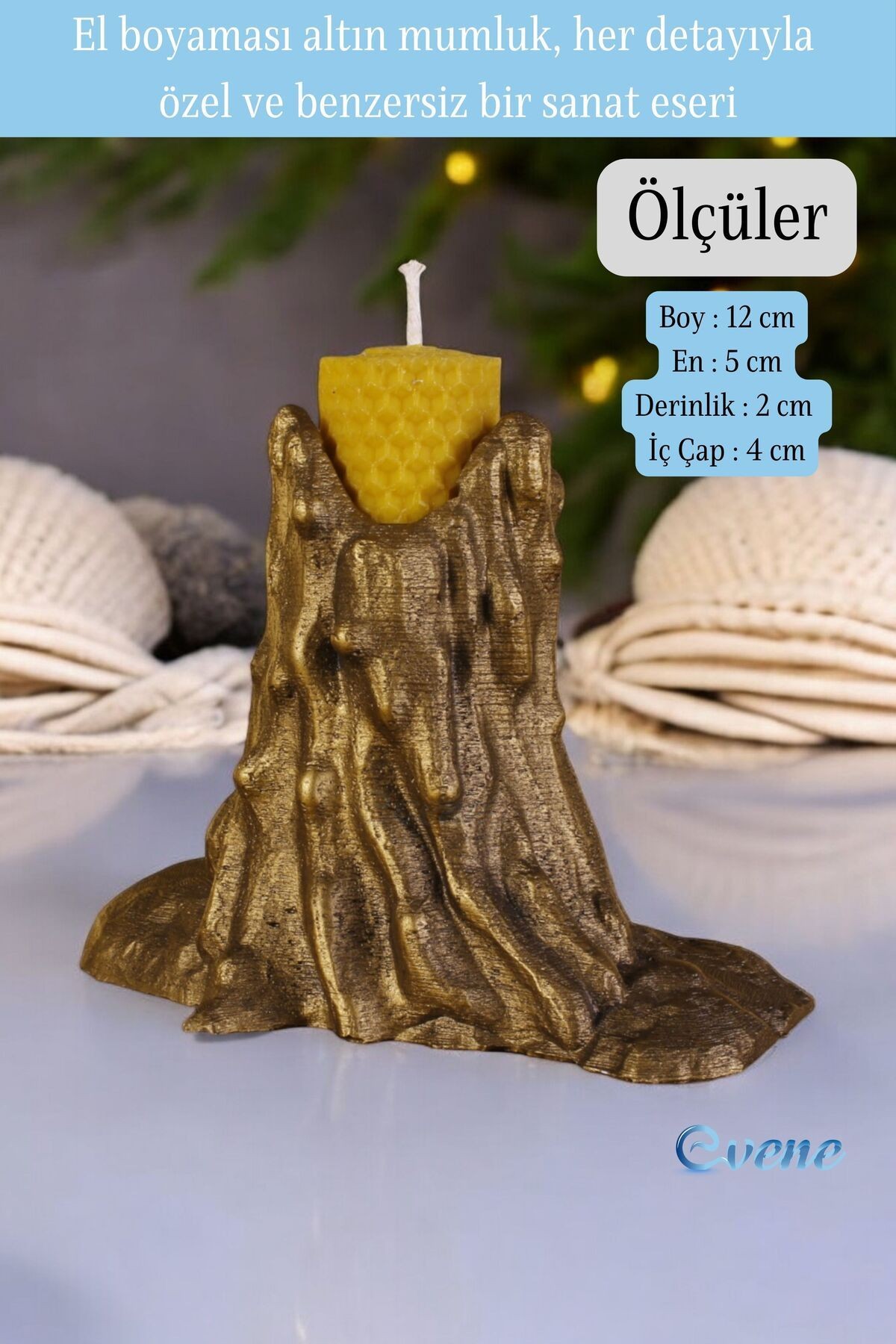 Altın Eskitme Mumluk Şamdan Ince Mum Uyumlu Model 2