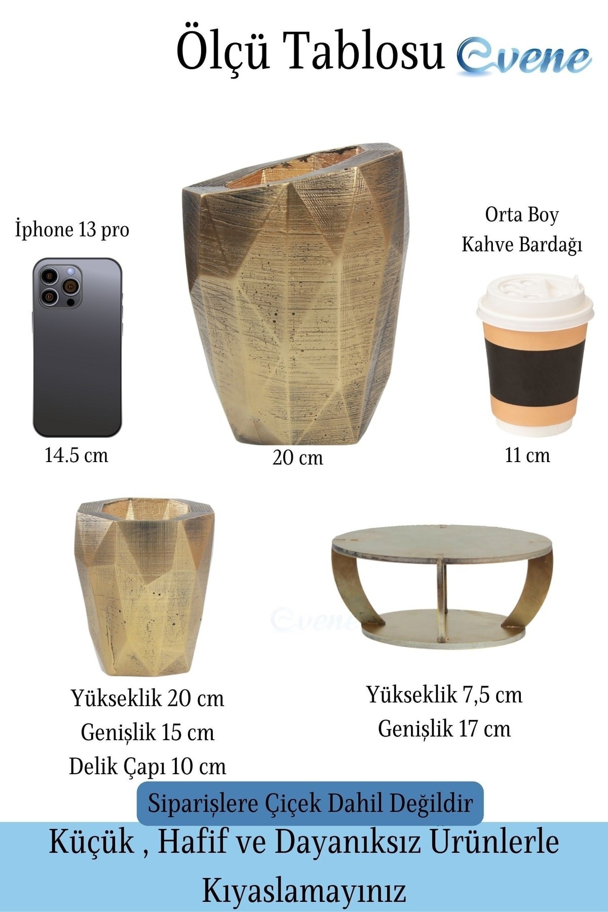 Ahşap Ayaklı Beton Saksı Büyük Boy 1 Adet Altın Varak Boyalı Eskitmeli Uzun Poly Model