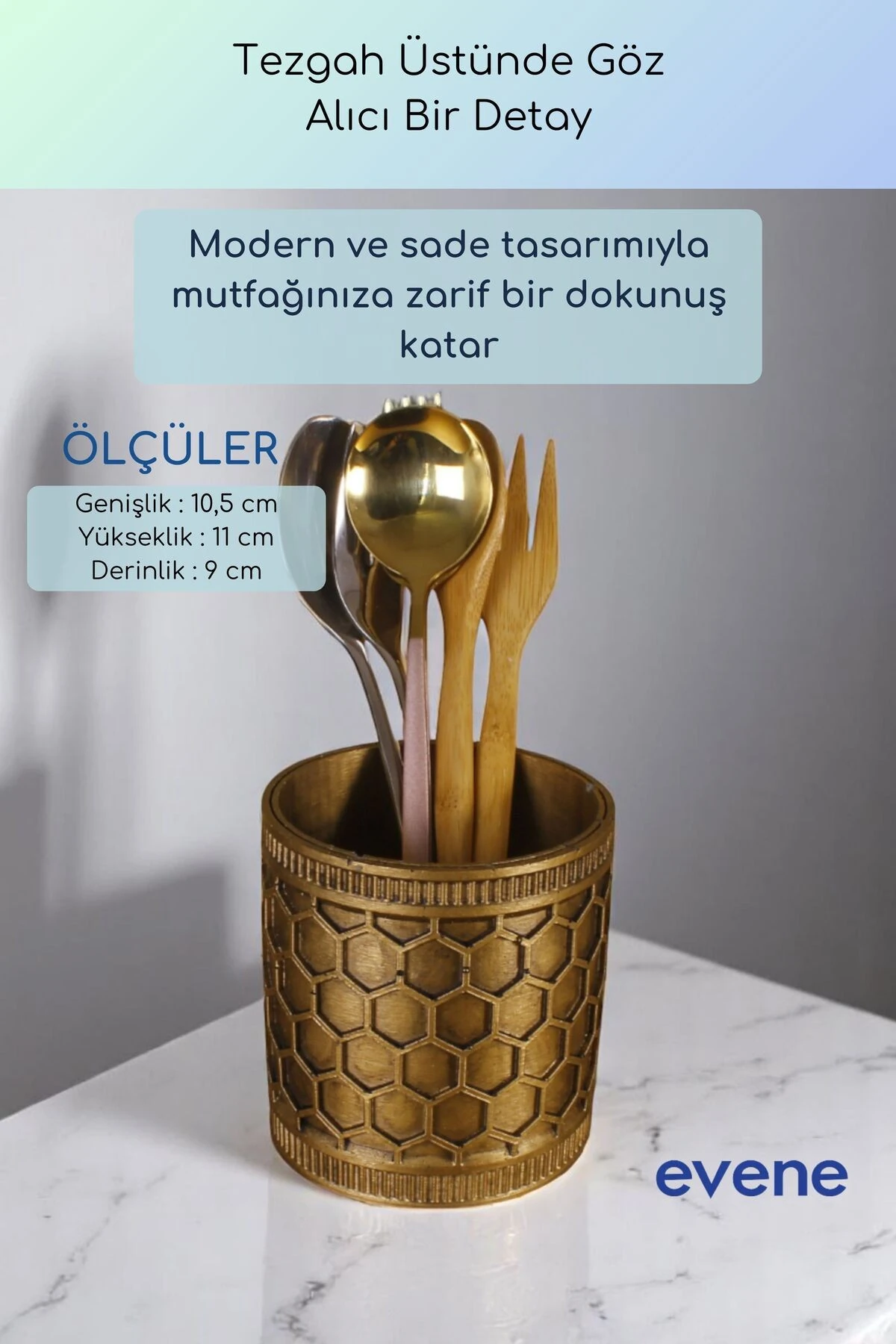 Tezgah Üstü Kaşıklık Dekoratif Dik Kaşıklık Silindir Kaşıklık Altın Eskitme Renk Model 81