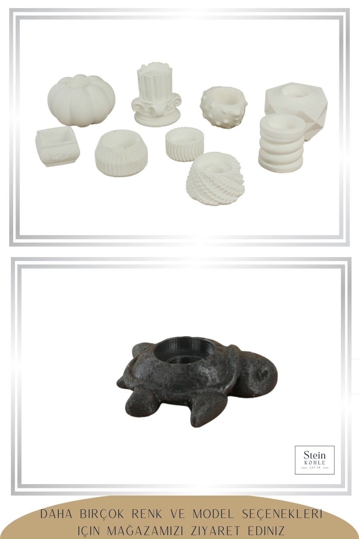 Şamdan Dekoratif Mumluk Beyaz Şamdan Tealight ve Uzun Mum Uyumlu Kaplumbağa Model