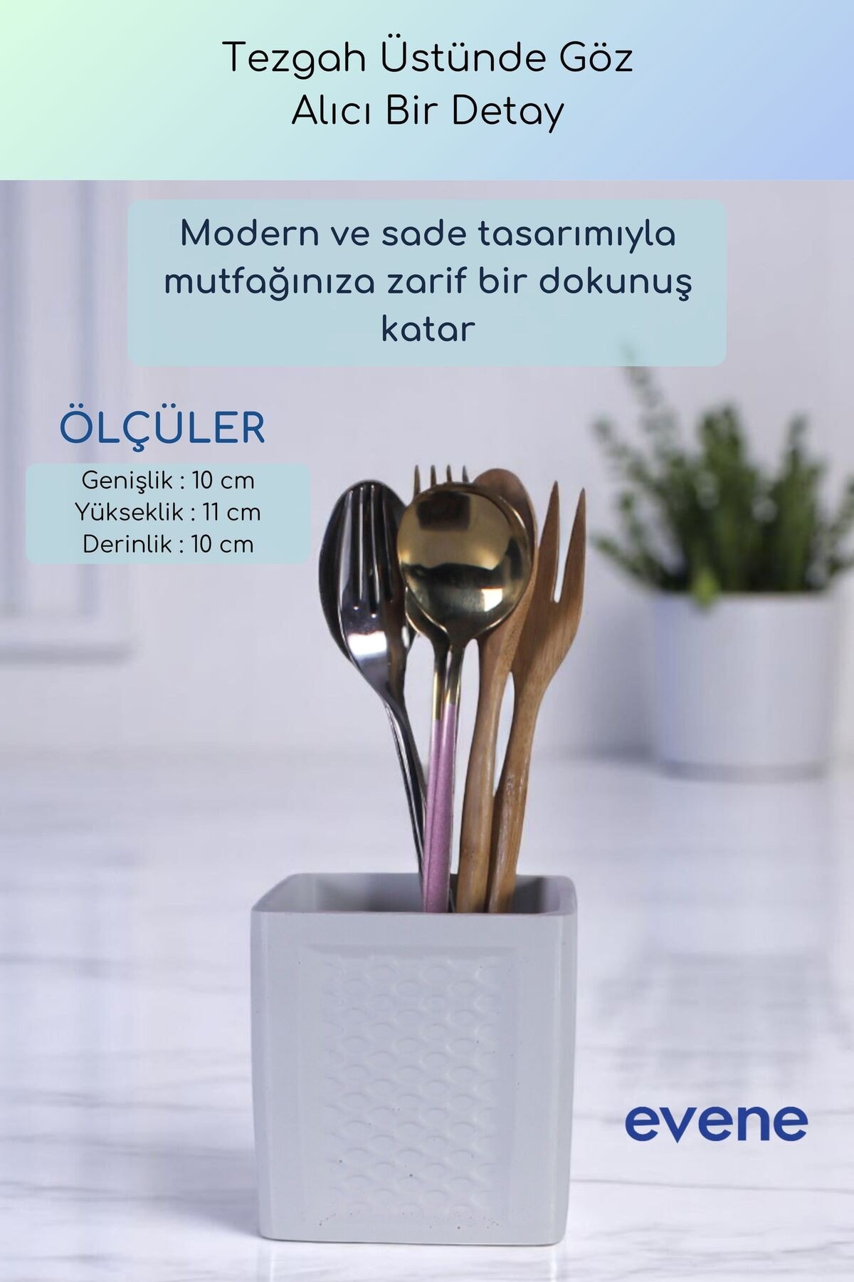 Tezgah Üstü Kaşıklık Dekoratif Dik Kaşıklık Silindir Kaşıklık Beyaz Renk Model 86