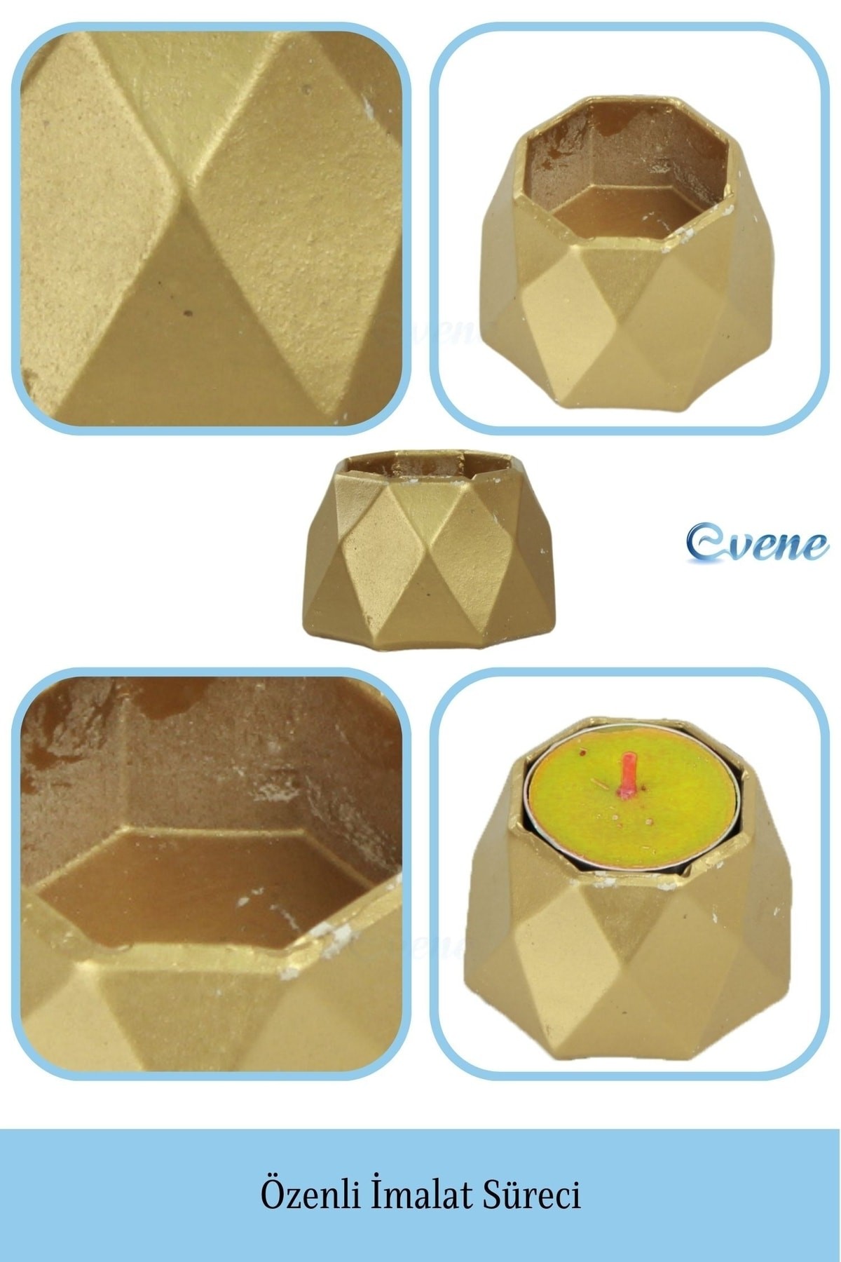 Altın Mumluk Şamdan Tealight Mum Uyumlu Poly Küçük 1 Model