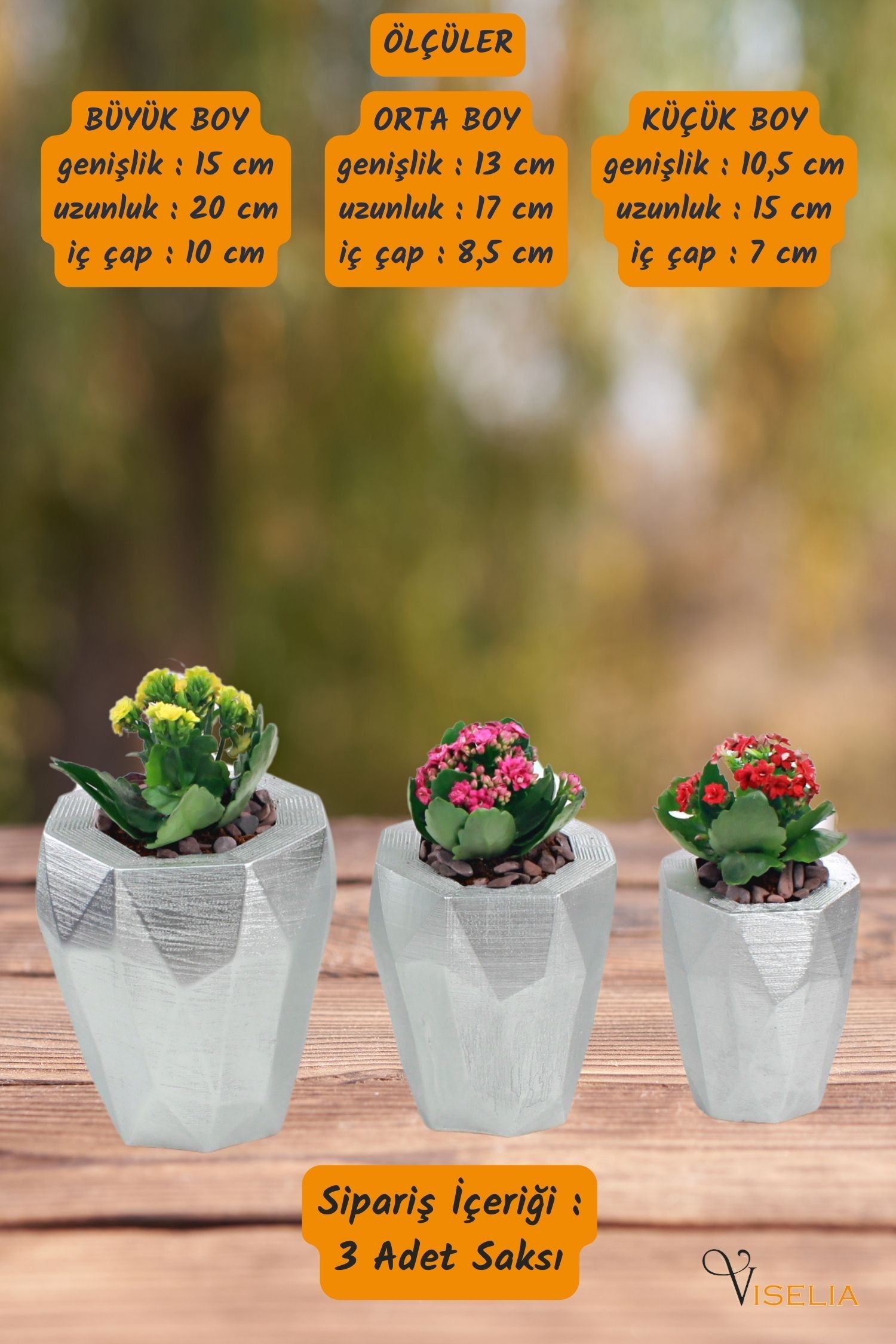 Büyük Dekoratif Saksı Gümüş Çiçek Saksısı 3 Adet 3 Boy Uzun Poly Model