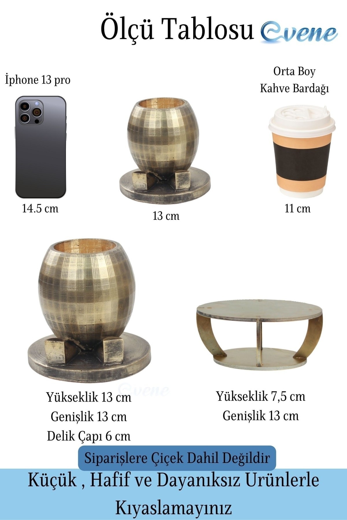 Ahşap Ayaklı Beton Saksı Dekoratif 1 Adet Altın Varak Boyalı Eskitmeli Ayaklı Yuvarlak Model