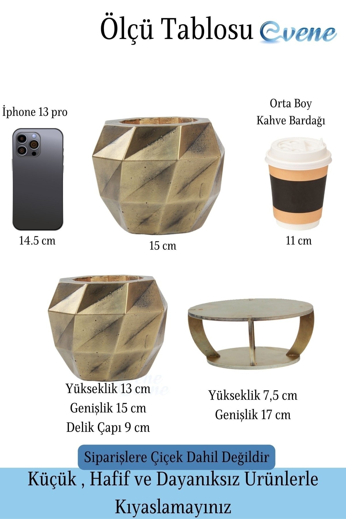 Ahşap Ayaklı Beton Saksı Büyük Boy 1 Adet Altın Varak Boyalı Eskitmeli Dönen Poly Model