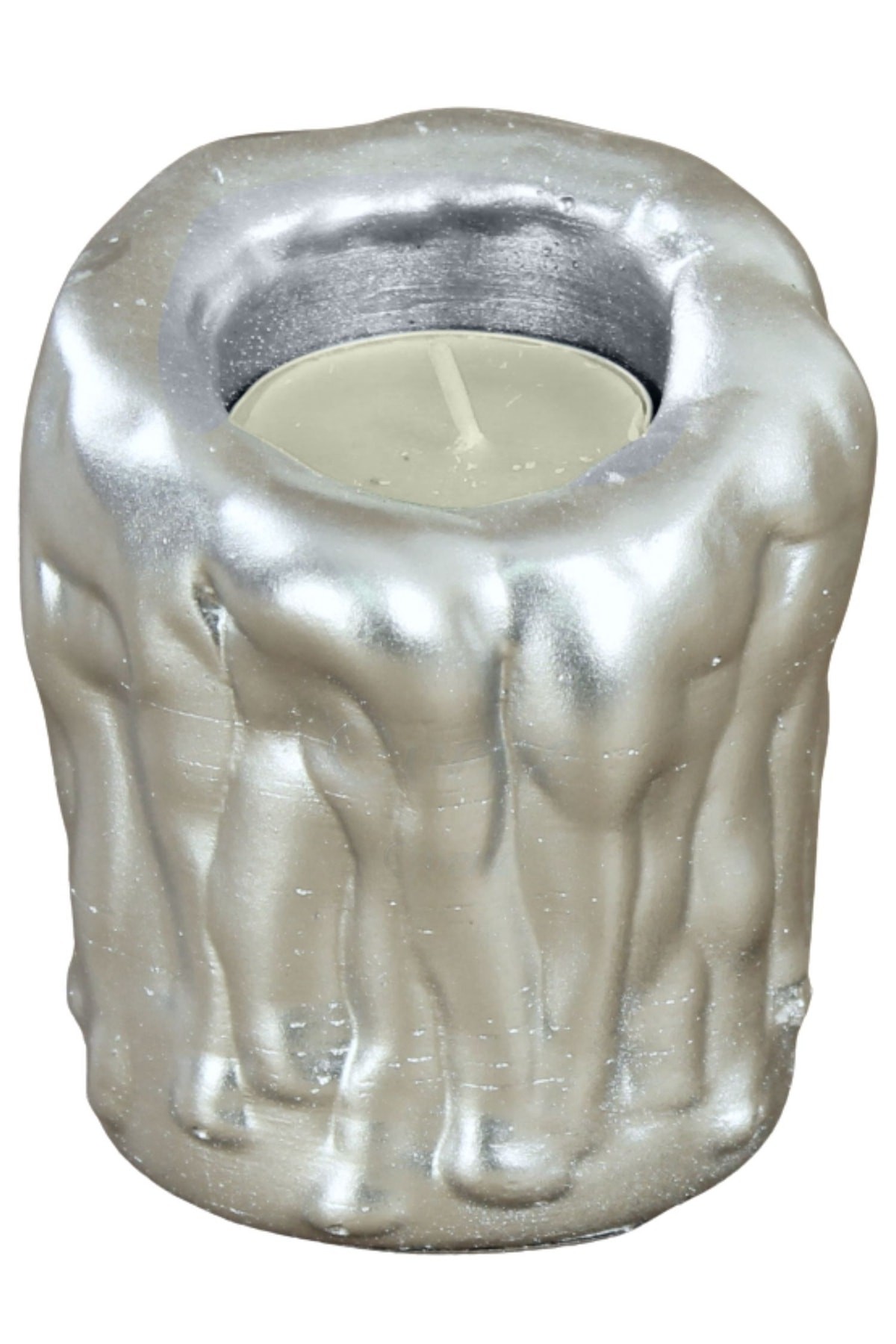 Gümüş Mumluk Şamdan Tealight Mum Uyumlu Orta Erimiş Mum Model