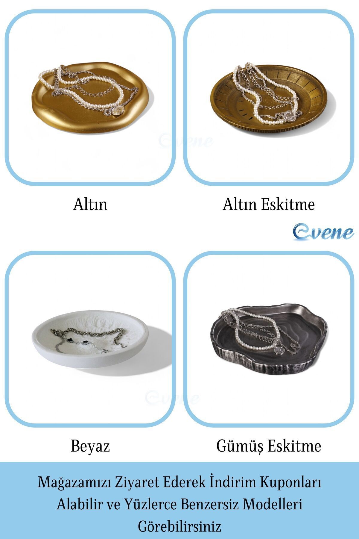 Takı Organizer Makyaj Düzenleyici Kozmetik Organizer Dekoratif Tabak Altın Renk Model 17