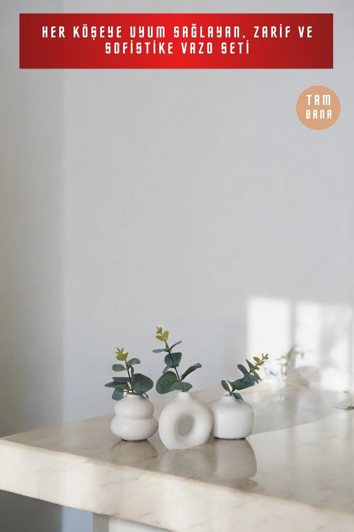 Beyaz Dekoratif Vazo Seti Obje Ev Dekorasyon Masa Üstü Dekor Vazo Seti Model 1015