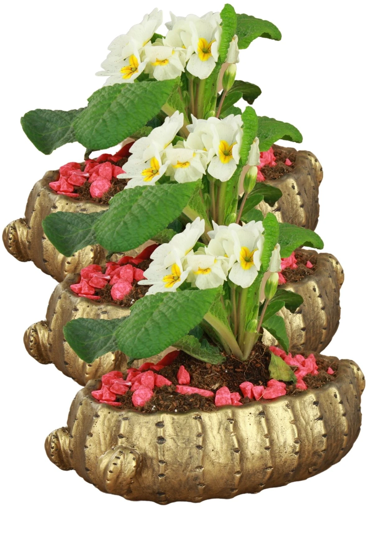 El Yapımı Saksı Seti Altın Eskitme Premium Kalite 3 Adet Dekoratif Saksı Model 3