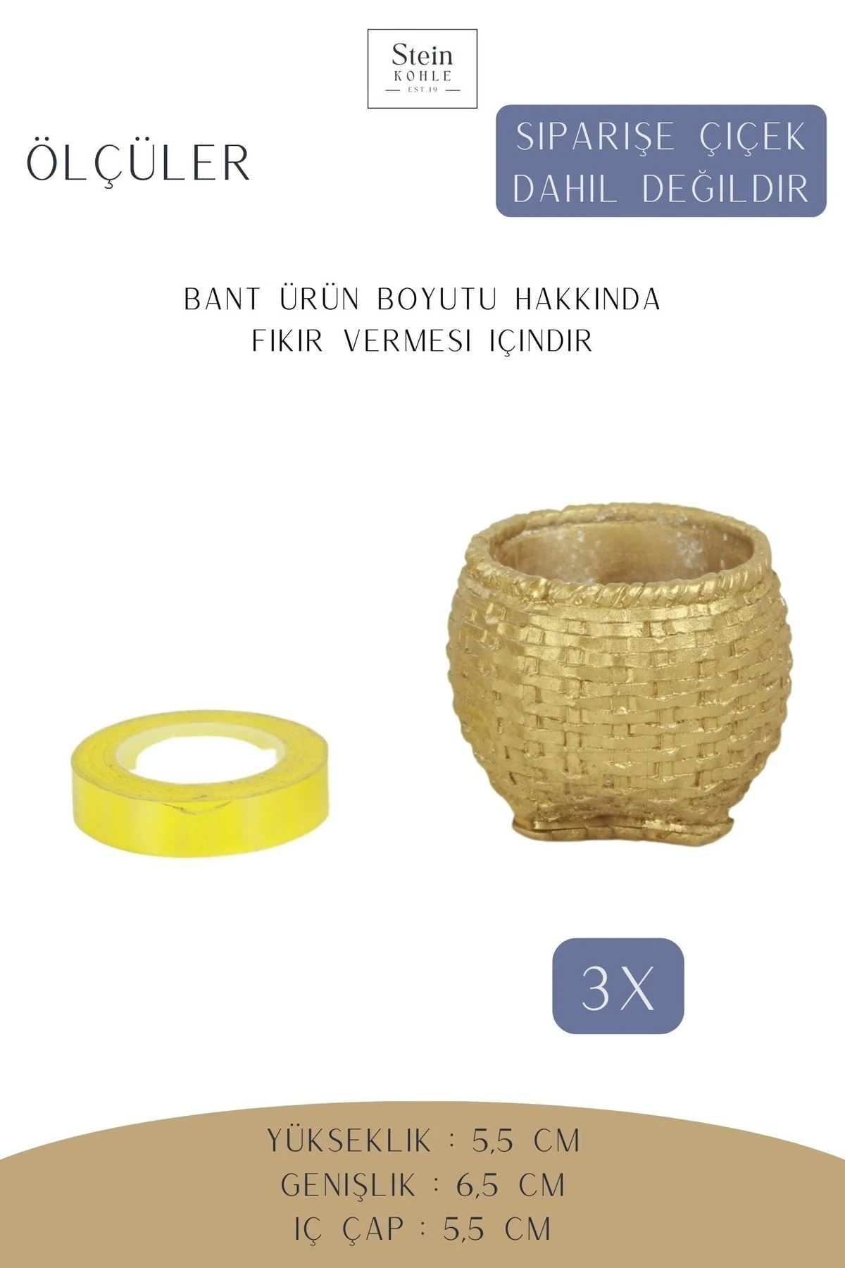 Dekoratif Saksı Minik Kaktüs Saksısı Altın Renk 3 Adet Saksı Seti Sepet Örgü Model