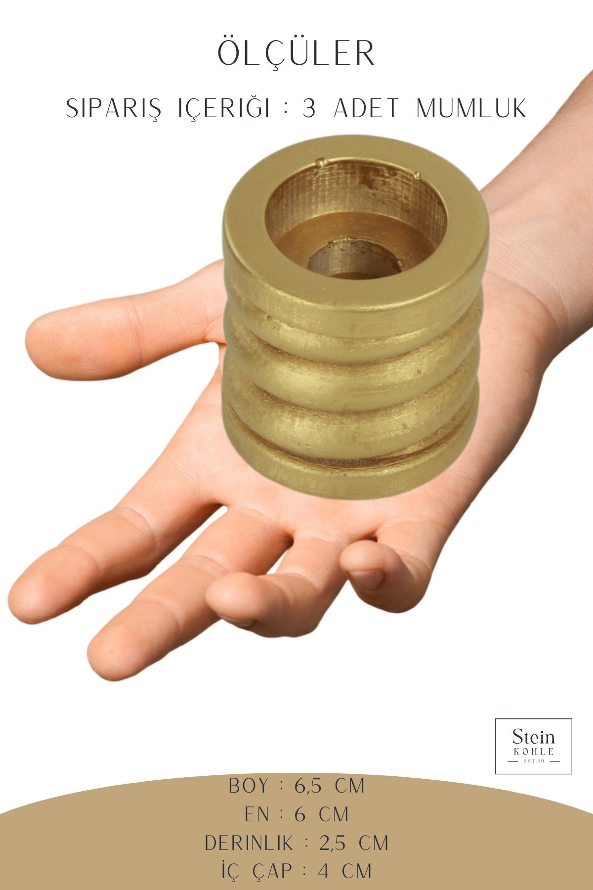 Şamdan Dekoratif Mumluk Altın Şamdan Set 3 lü (Üçlü) Tealight ve Uzun Mum Uyumlu Spiral Model