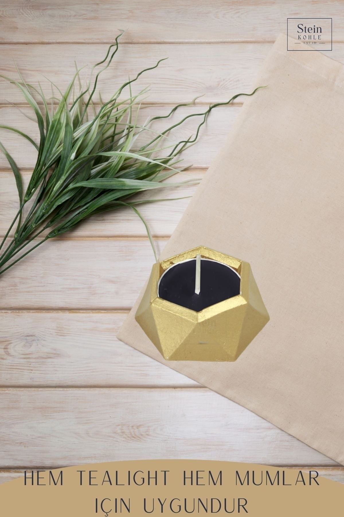 Şamdan Dekoratif Mumluk Altın Şamdan Tealight Mum Uyumlu Poly 2 Model