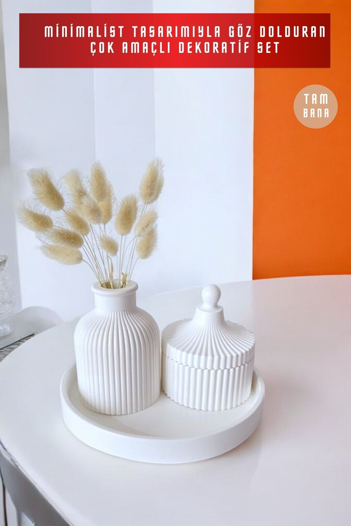 Beyaz Sunumluk Takı Tabağı Dekoratif Tepsi Obje Seti 3 Parça Model 1001