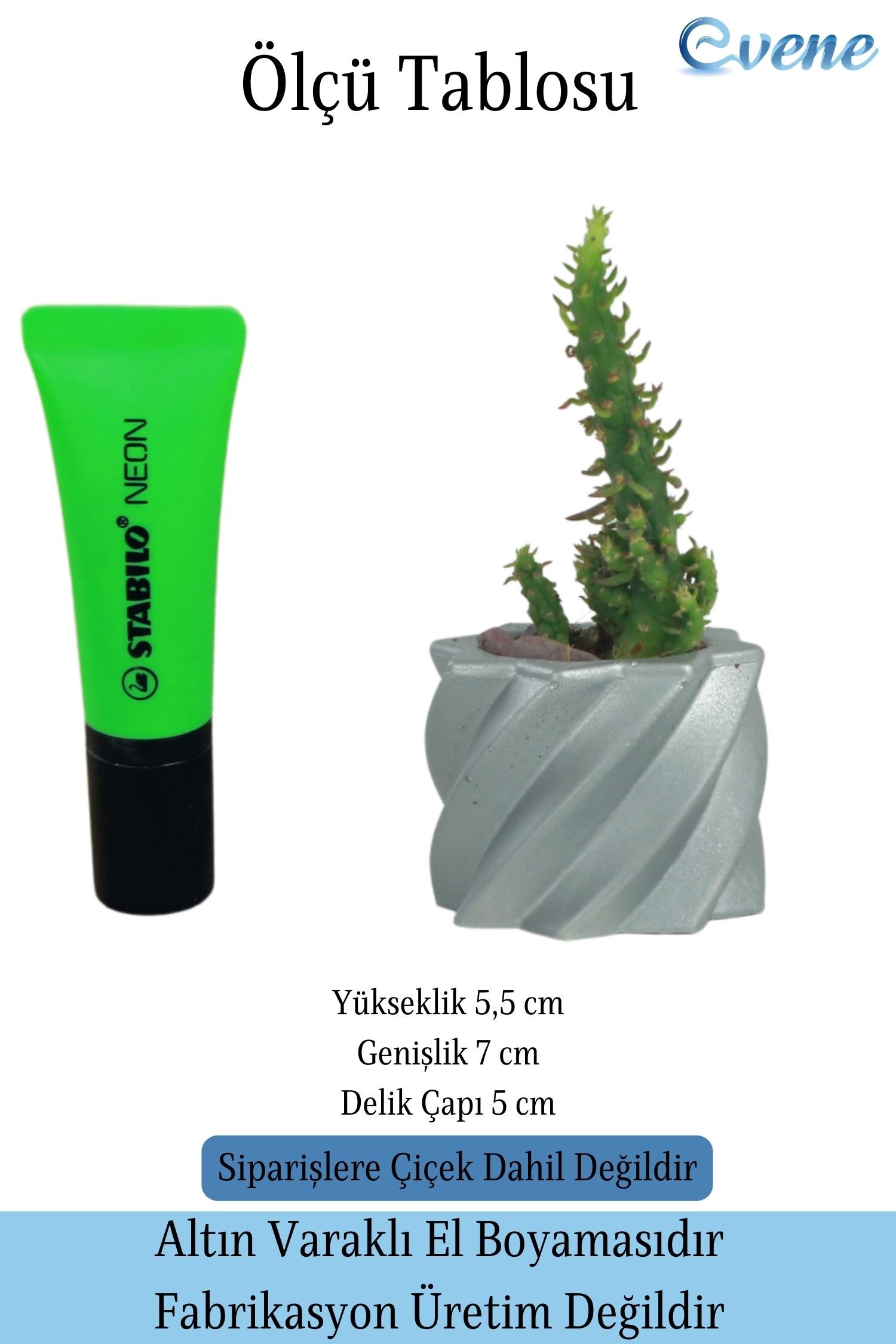 Mini Çiçek Saksısı Küçük Sukulent Gümüş Kaktüs Saksı Kalın Çizgili Yıldız Model