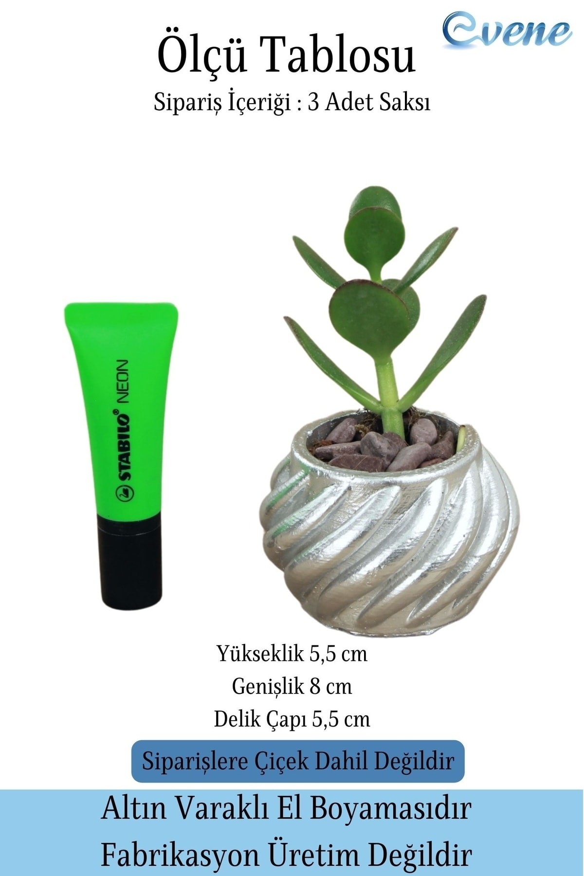 Mini Çiçek Saksı Küçük Sukulent Gümüş Kaktüs Saksısı 3'lü Set Kalın Çizgili Spiral Model