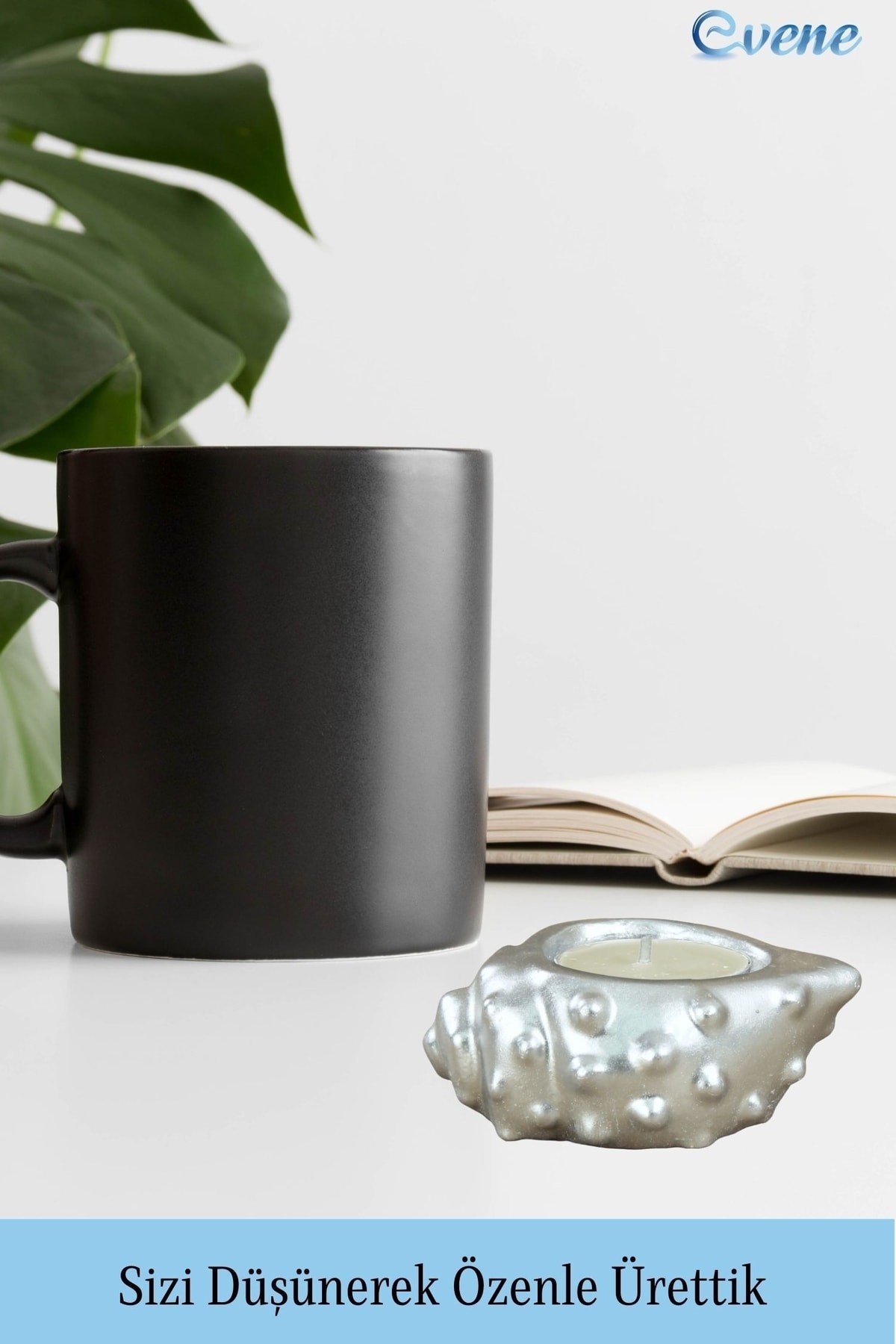 Gümüş Mumluk Şamdan Tealight Mum Uyumlu Deniz Kabuğu Model