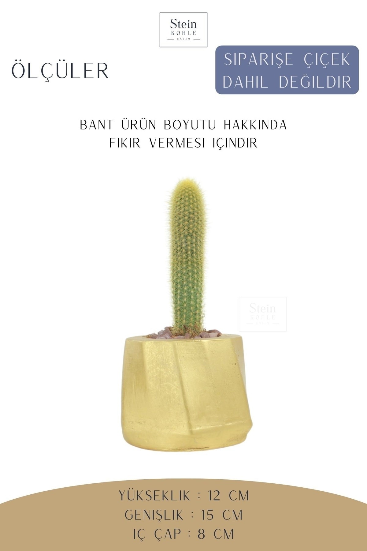 Çiçek Saksısı Büyük Boy 1 Adet Altın Renk Uygulamalı Kalın Çizgili Model