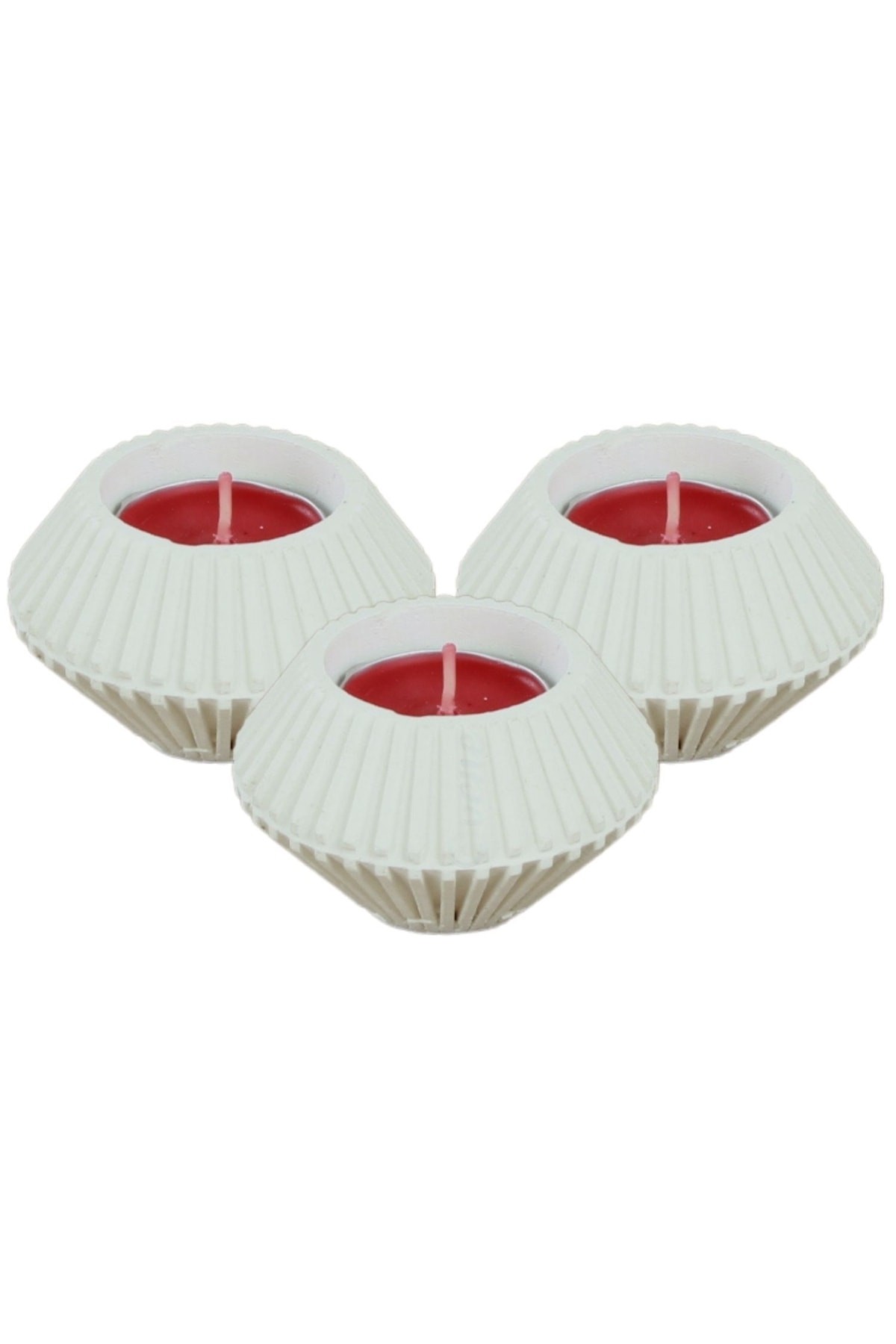 Beyaz Mumluk Şamdan 3 Adet Tealight Uyumlu Elmas Çizgili Model