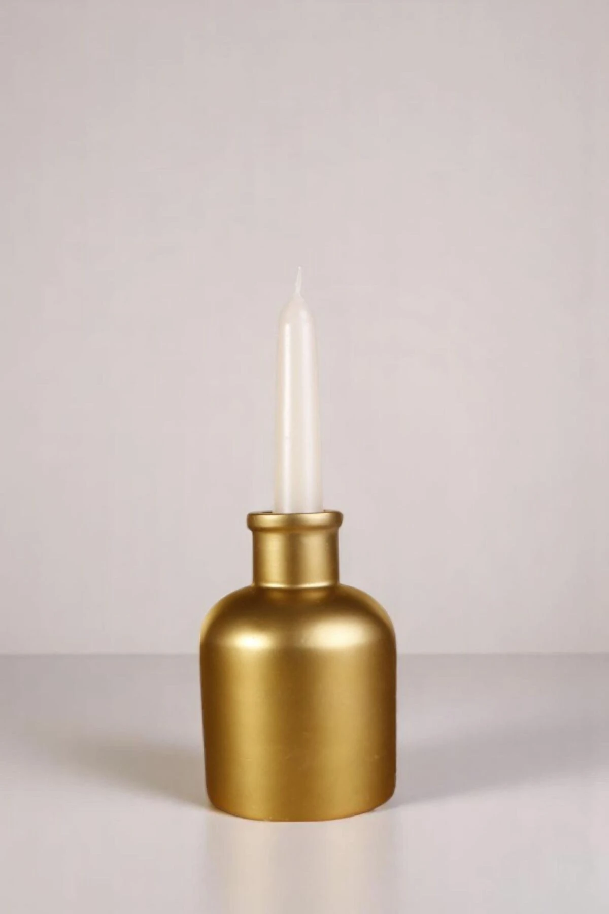 Mumluk Şamdan Ince Mum Uyumlu Altın Renk Model 58 image