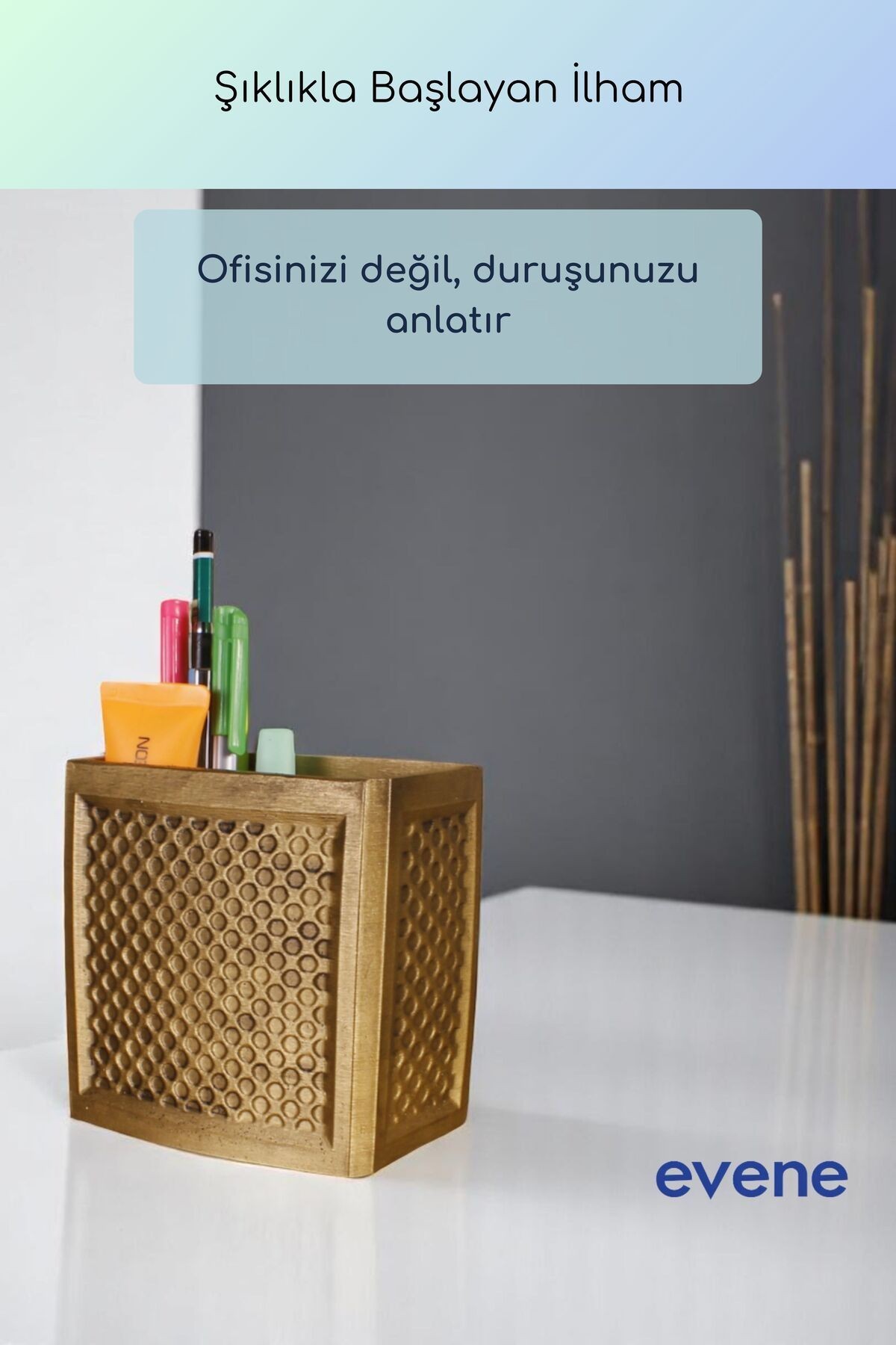 Kalemlik Masa Kalemliği Organizer Kalemlik Altın Eskitme Renk Model 92