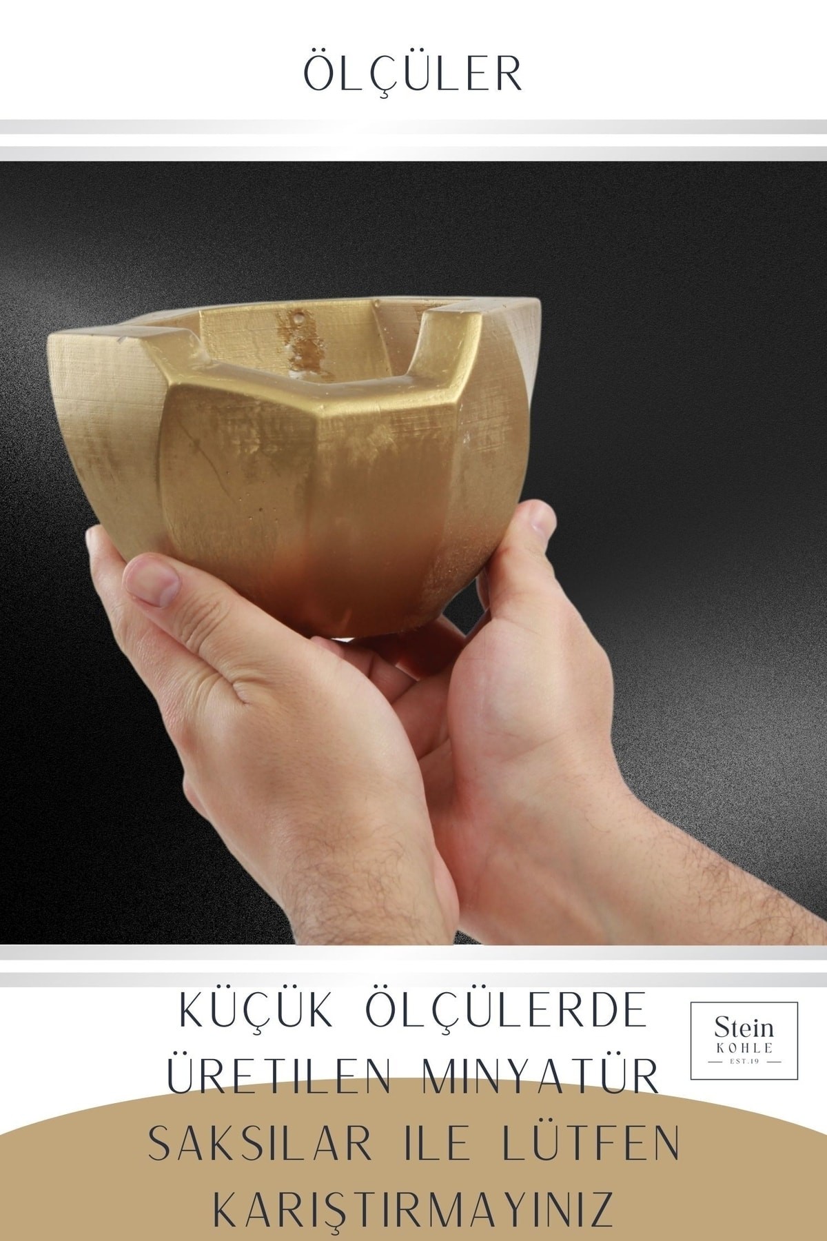 Çiçek Saksısı Büyük Boy 1 Adet Altın Renk Uygulamalı Önü Açık Model