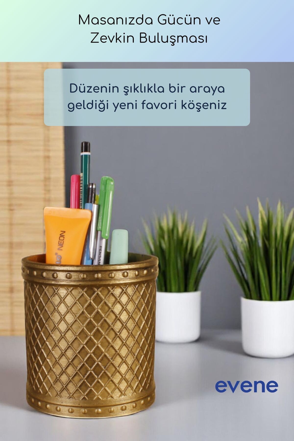 Kalemlik Masa Kalemliği Organizer Kalemlik Altın Eskitme Renk Model 90