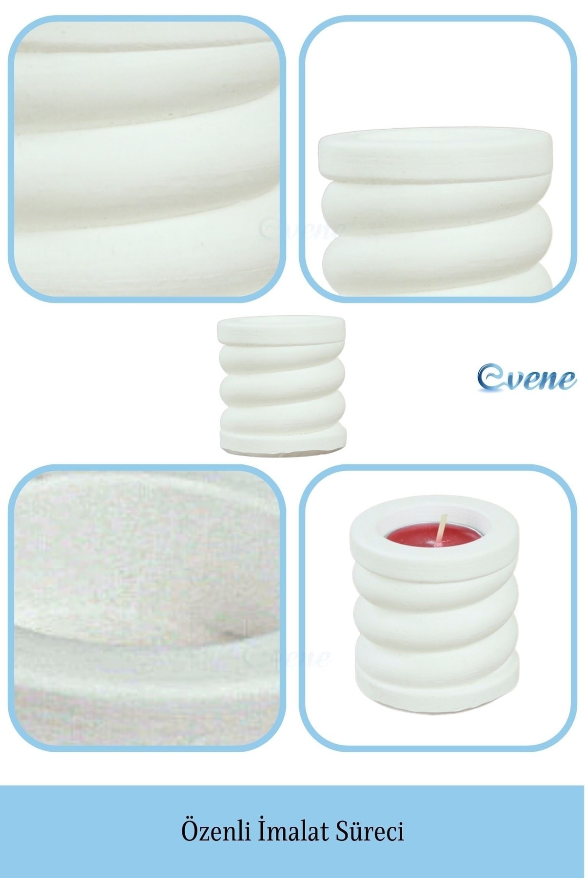 Beyaz Mumluk Şamdan Tealight ve İnce Mum Uyumlu Spiral Model