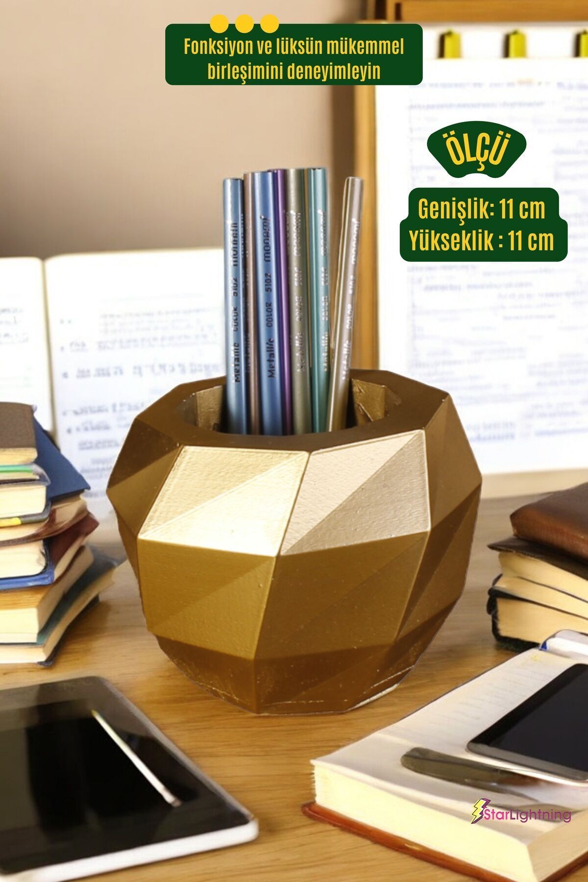 Kalemlik Masa Kalemliği Organizer Kalemlik Altın Renk Model 20