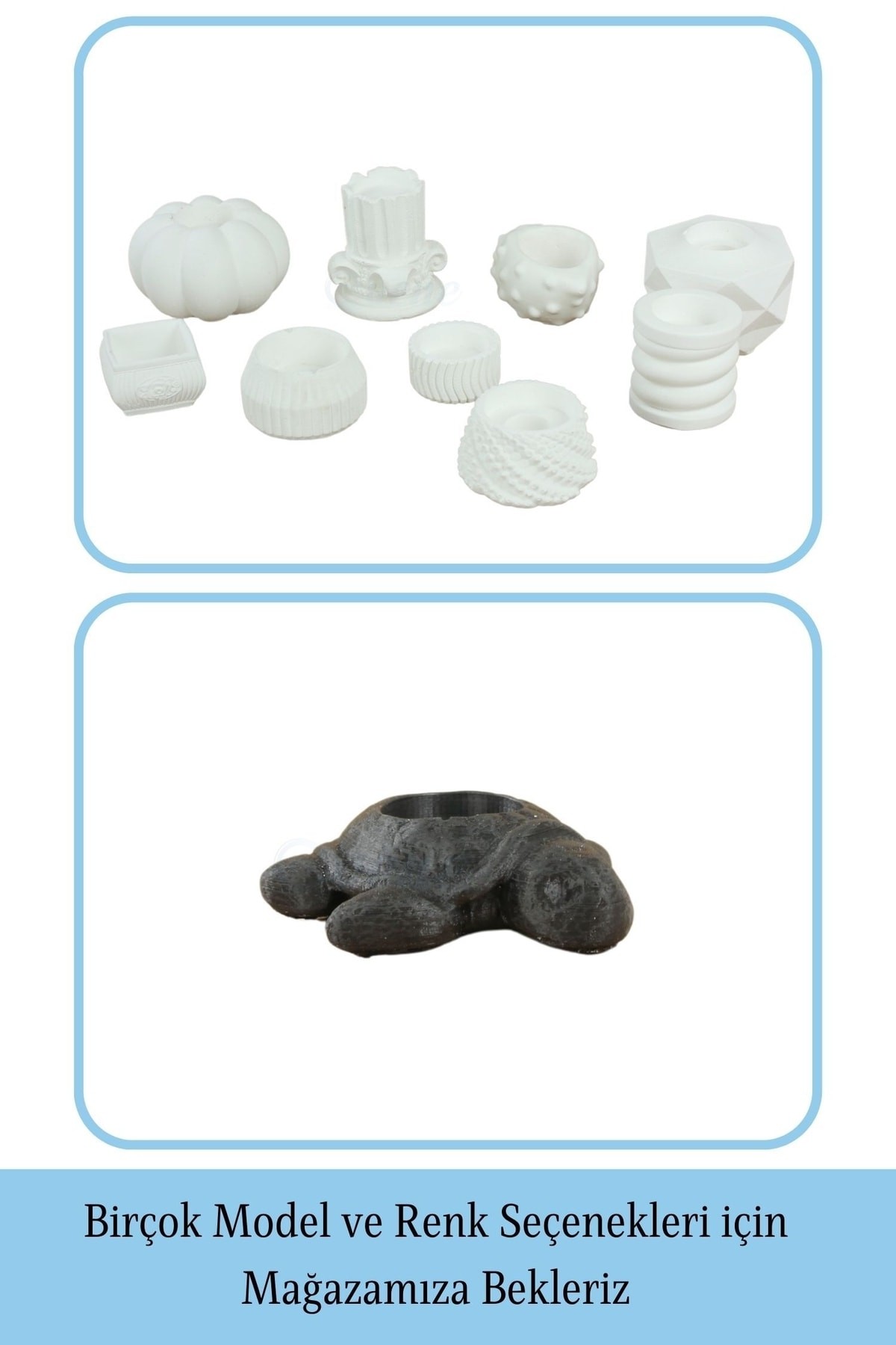 Beyaz Mumluk Şamdan 3 Adet Tealight ve İnce Mum Uyumlu Kaplumbağa Model