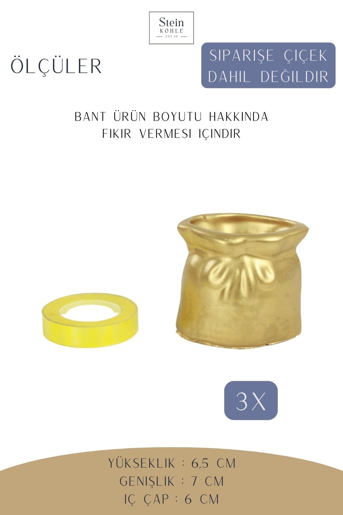 Dekoratif Saksı Minik Kaktüs Saksısı Altın Renk 3 Adet Saksı Seti Kese Model