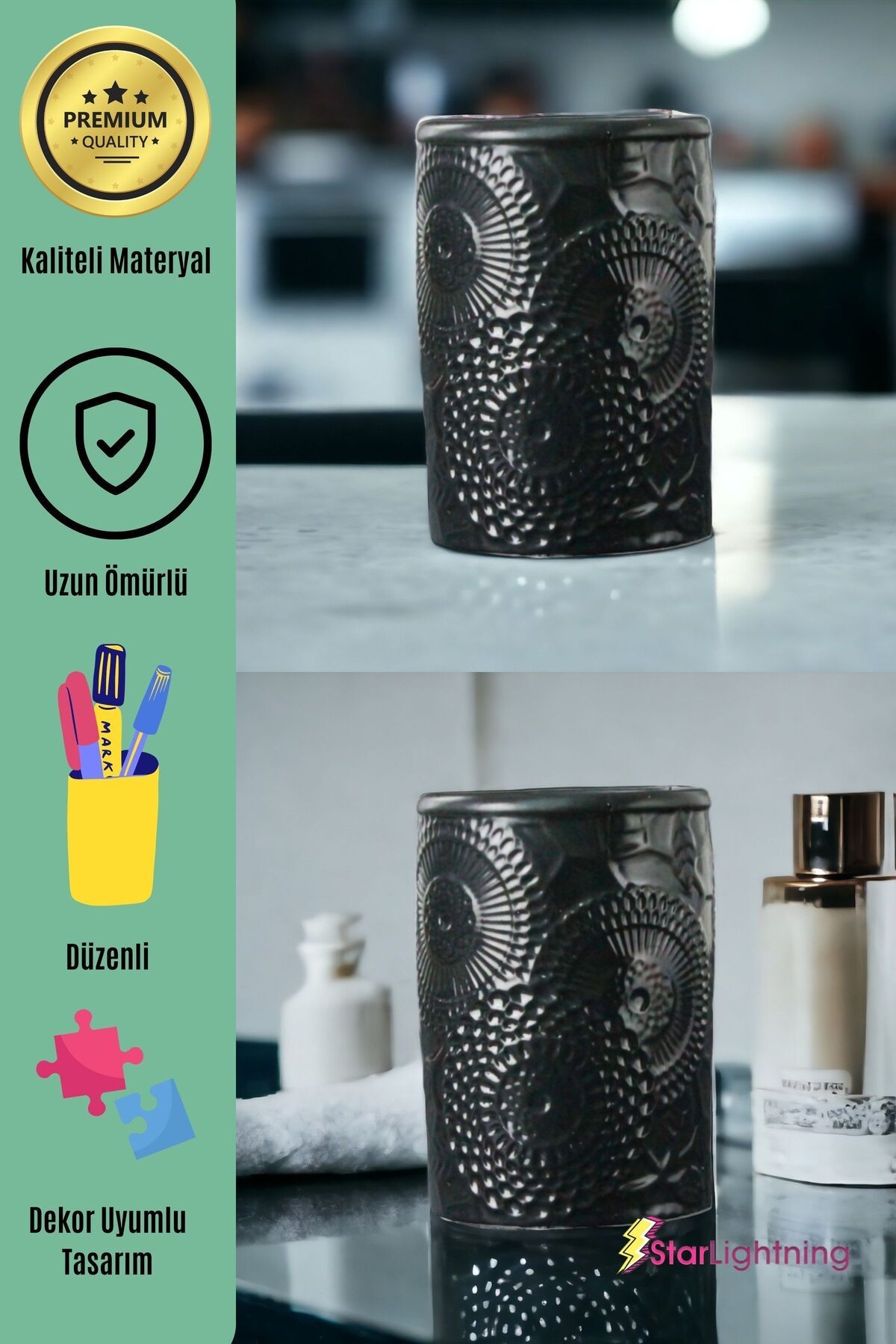 Kalemlik Siyah Renk Masa Kalemliği Organizer Kalemlik Model 12