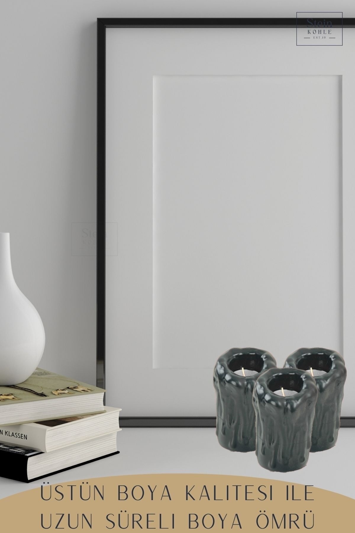Şamdan Dekoratif Mumluk Siyah Şamdan Set 3 lü (Üçlü) Tealight Uyumlu Erimiş Mum Büyük Model