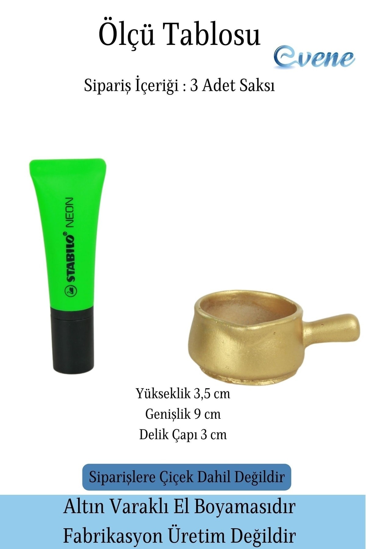 Mini Çiçek Saksı Küçük Sukulent Altın Kaktüs Saksısı 3'lü Set Mini Tava Model